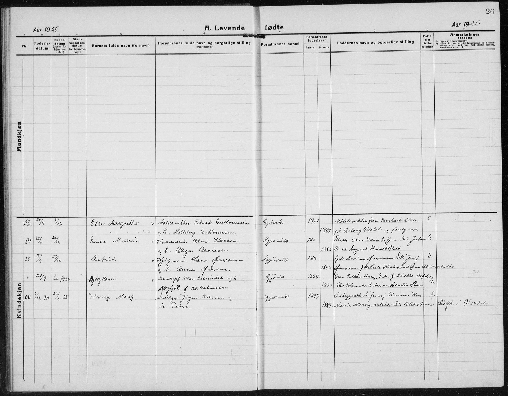 Vardal prestekontor, SAH/PREST-100/H/Ha/Hab/L0017: Parish register (copy) no. 17, 1922-1941, p. 26