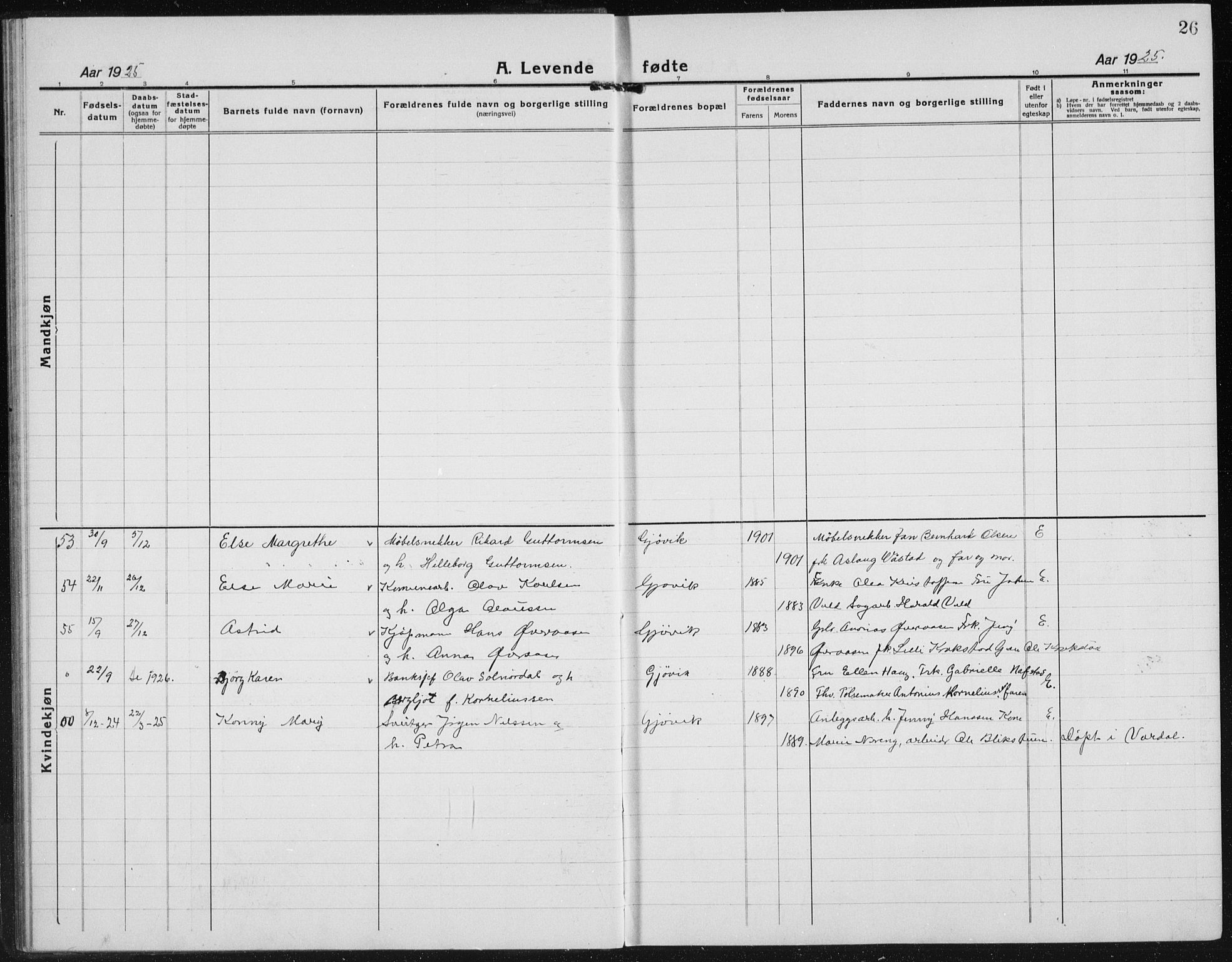 Vardal prestekontor, AV/SAH-PREST-100/H/Ha/Hab/L0017: Parish register (copy) no. 17, 1922-1941, p. 26