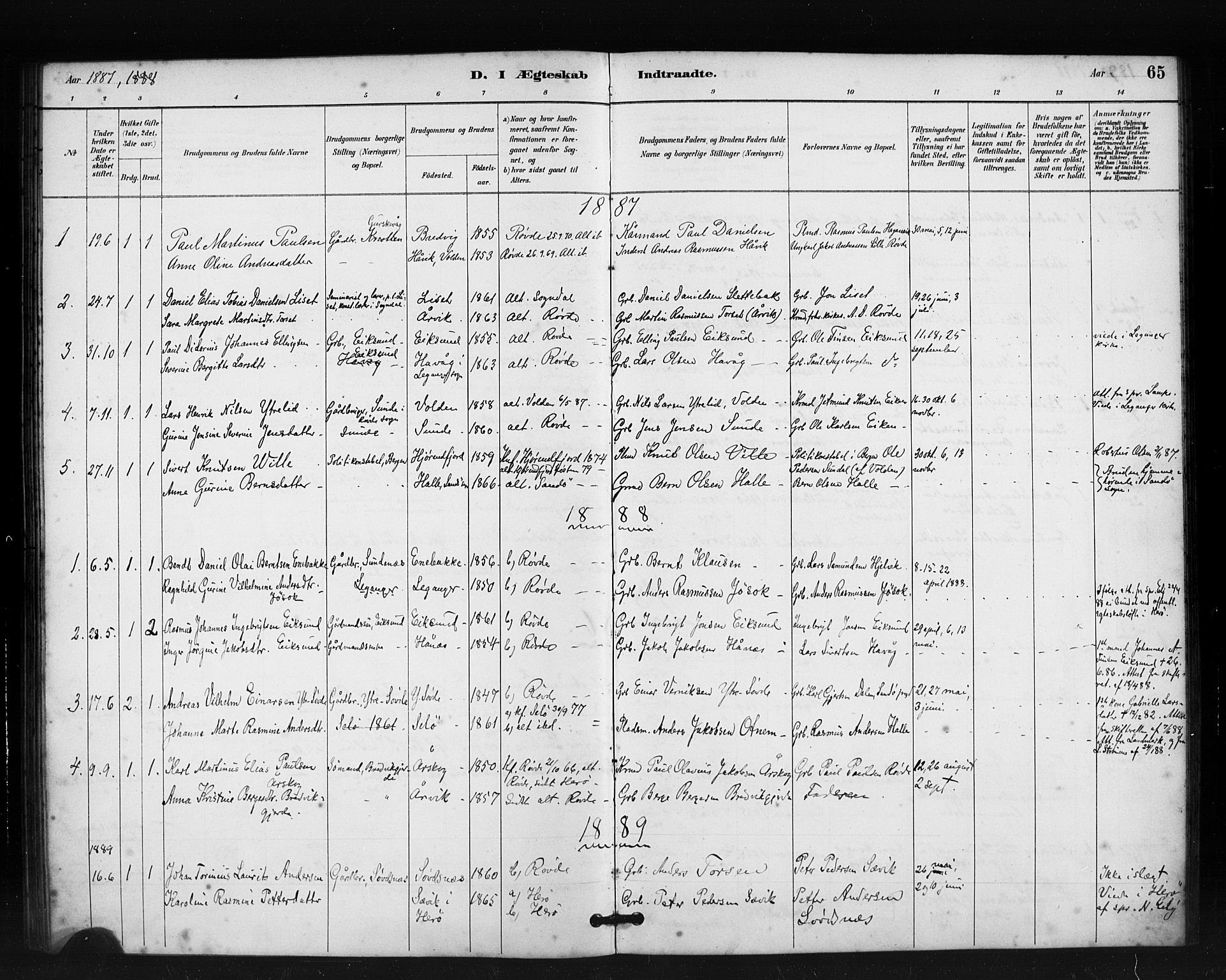 Ministerialprotokoller, klokkerbøker og fødselsregistre - Møre og Romsdal, SAT/A-1454/504/L0056: Parish register (official) no. 504A03, 1884-1904, p. 65