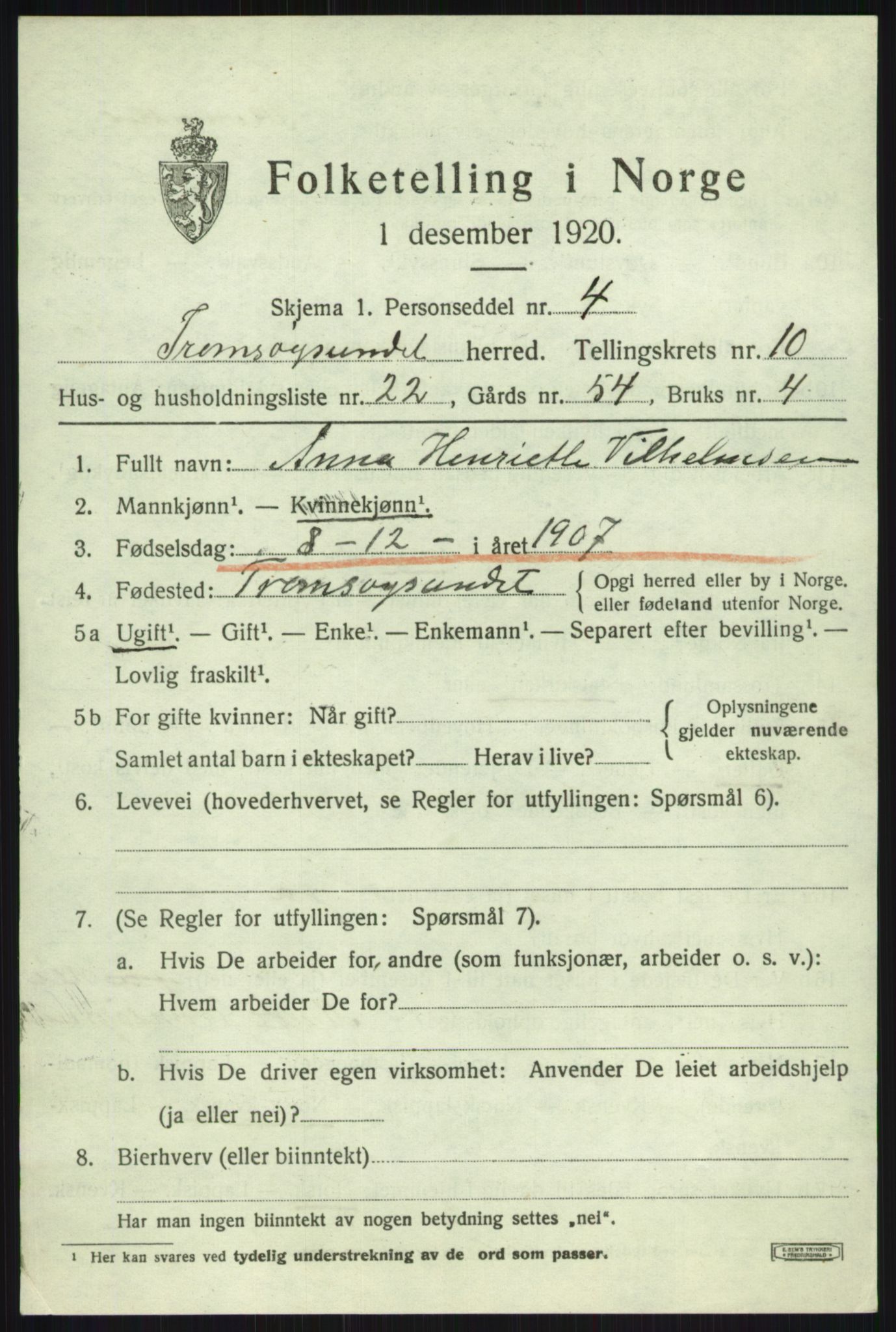 SATØ, 1920 census for Tromsøysund, 1920, p. 7230