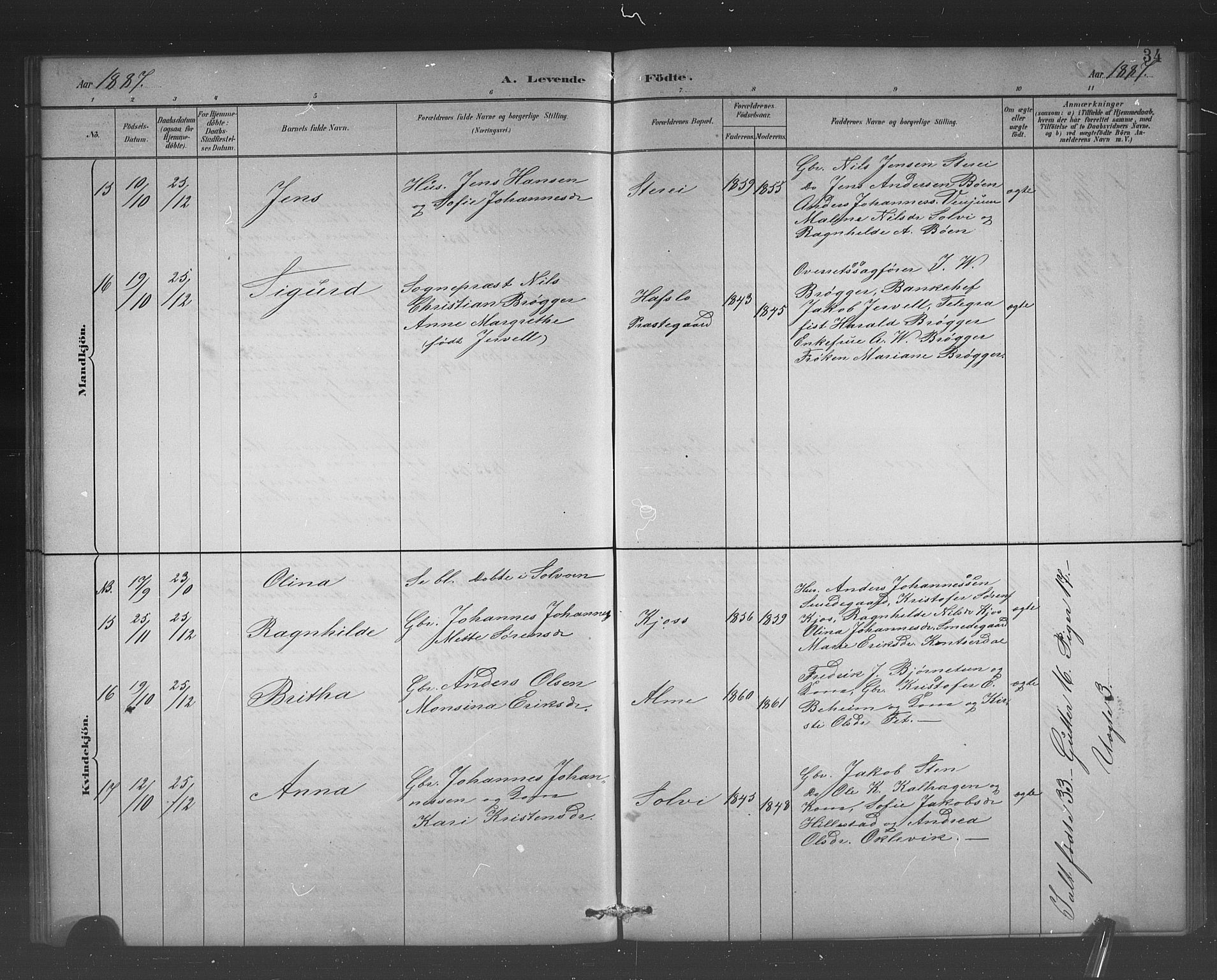 Hafslo sokneprestembete, AV/SAB-A-80301/H/Hab/Habb/L0001: Parish register (copy) no. B 1, 1882-1908, p. 34