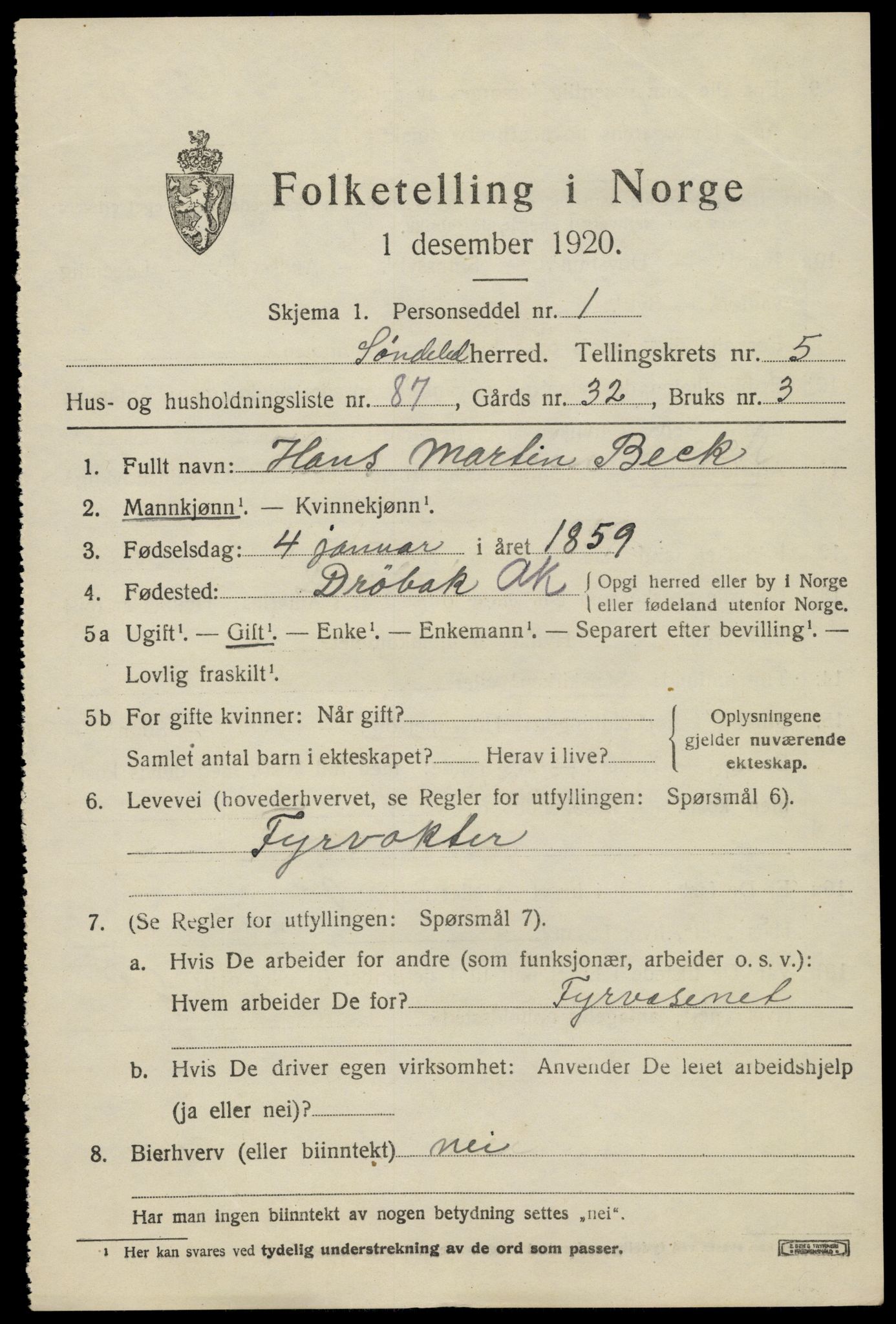 SAK, 1920 census for Søndeled, 1920, p. 3687