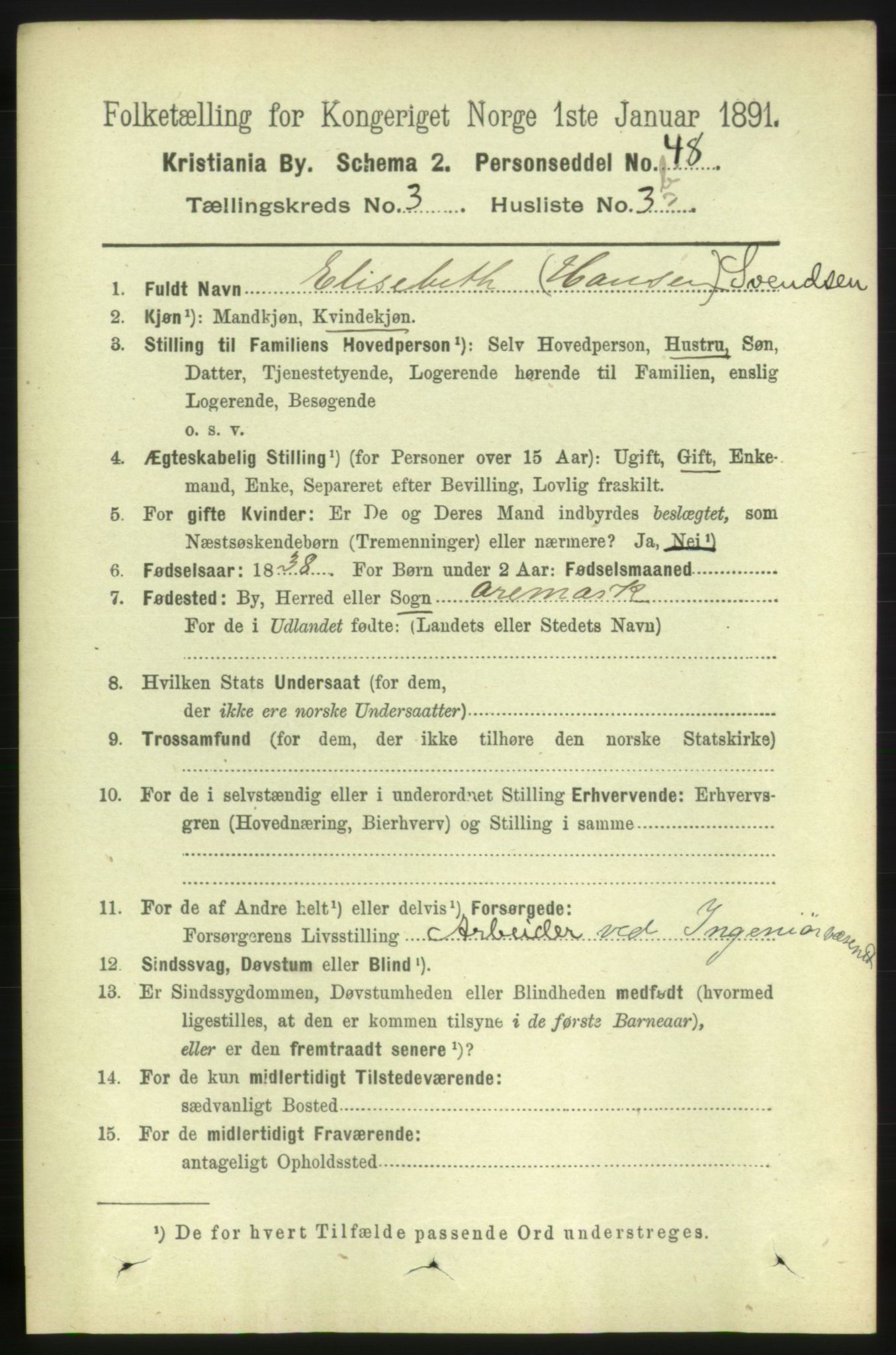 RA, 1891 census for 0301 Kristiania, 1891, p. 1304