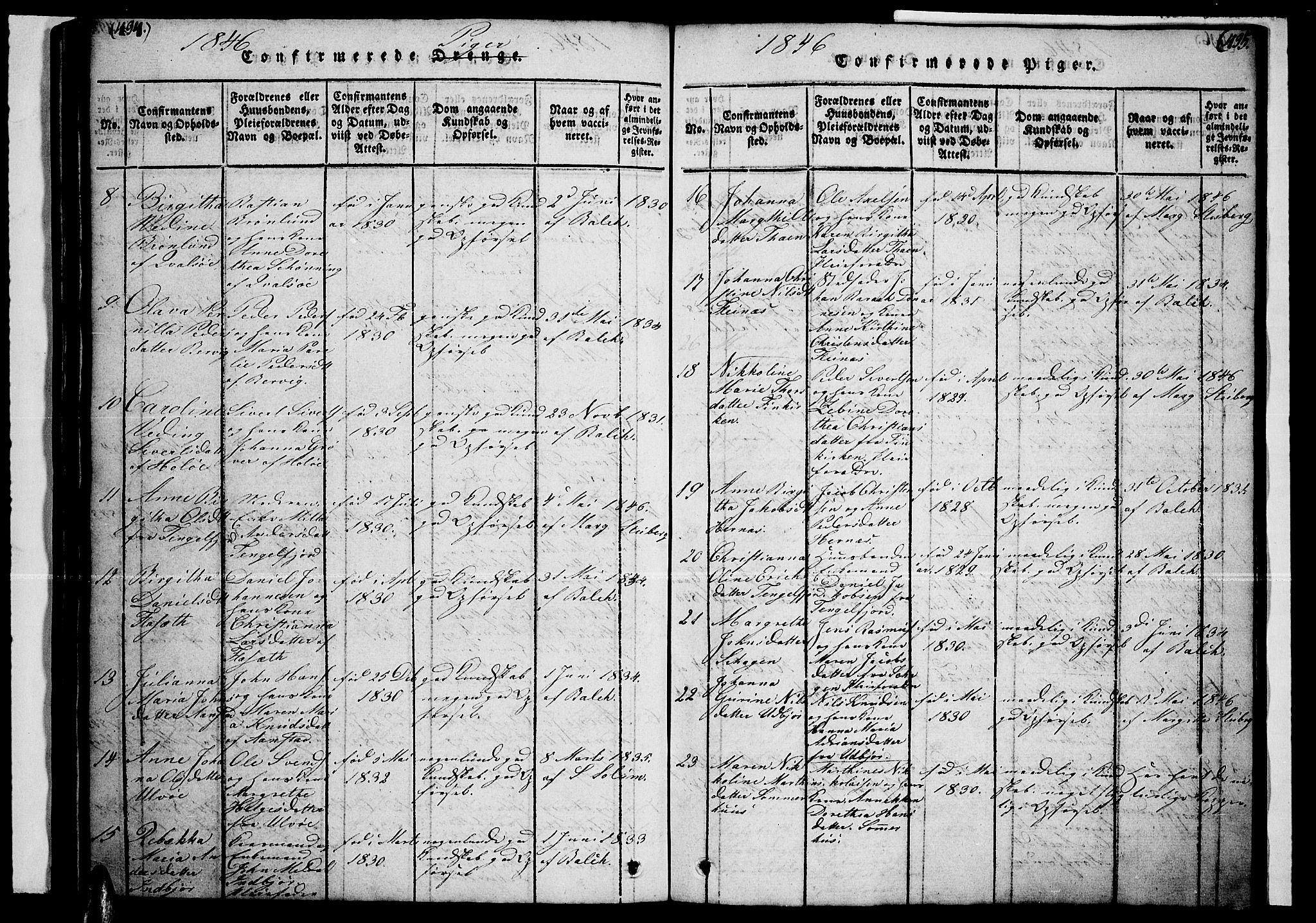 Ministerialprotokoller, klokkerbøker og fødselsregistre - Nordland, AV/SAT-A-1459/888/L1263: Parish register (copy) no. 888C02 /1, 1820-1850, p. 494-495