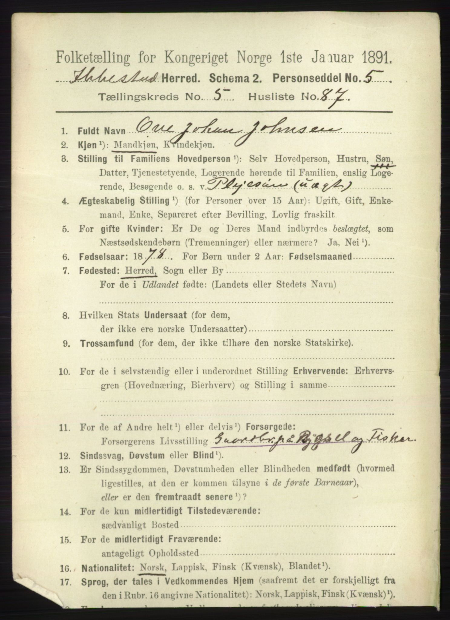 RA, 1891 census for 1917 Ibestad, 1891, p. 3483