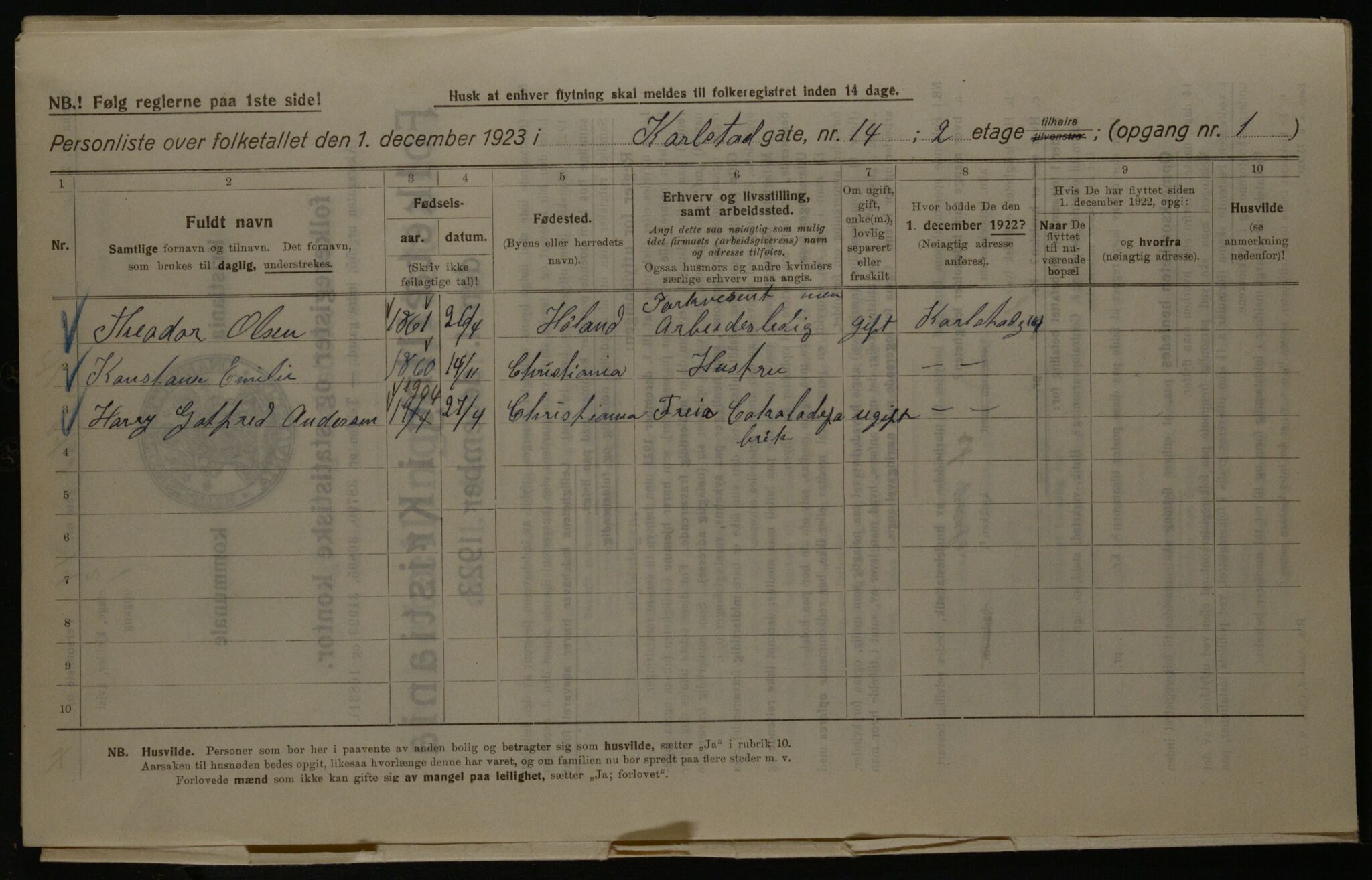 OBA, Municipal Census 1923 for Kristiania, 1923, p. 54937