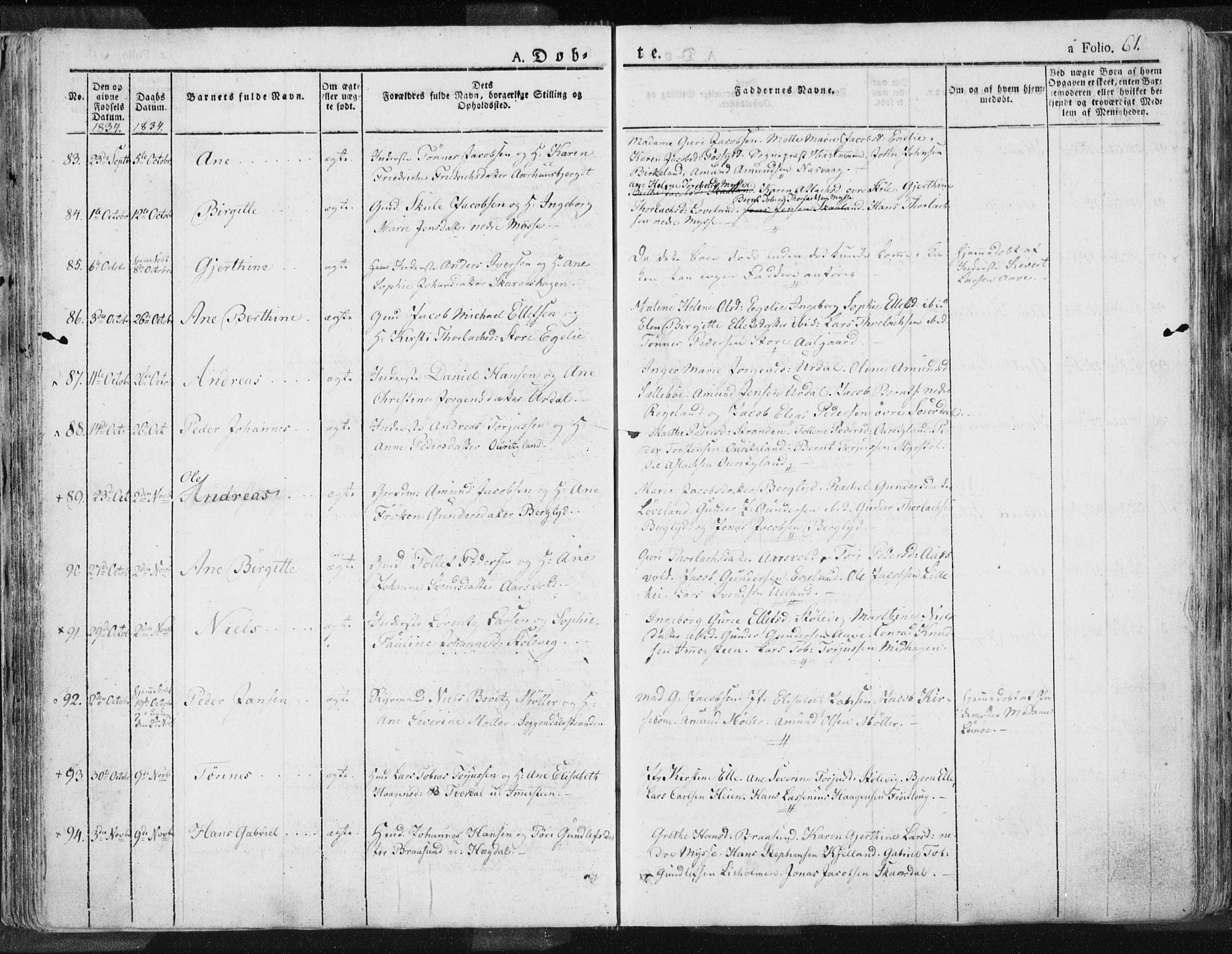 Sokndal sokneprestkontor, AV/SAST-A-101808: Parish register (official) no. A 7.1, 1826-1842, p. 61