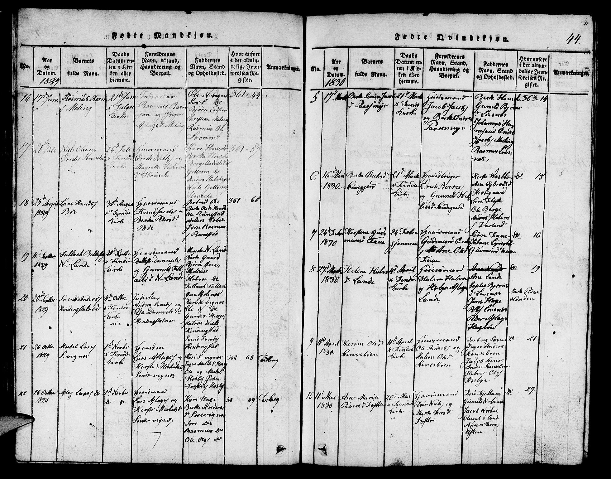 Finnøy sokneprestkontor, SAST/A-101825/H/Ha/Hab/L0001: Parish register (copy) no. B 1, 1816-1856, p. 44