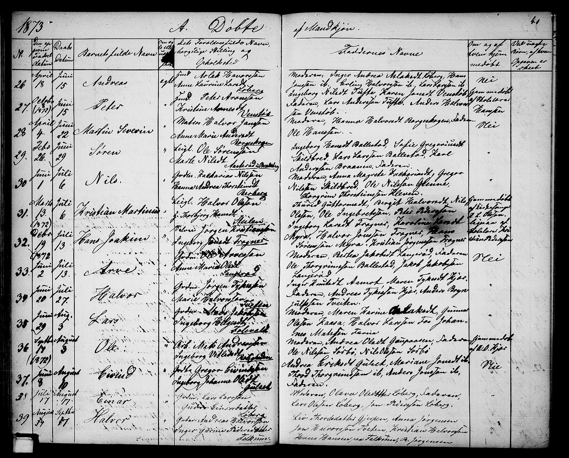 Gjerpen kirkebøker, AV/SAKO-A-265/G/Ga/L0001: Parish register (copy) no. I 1, 1864-1882, p. 41