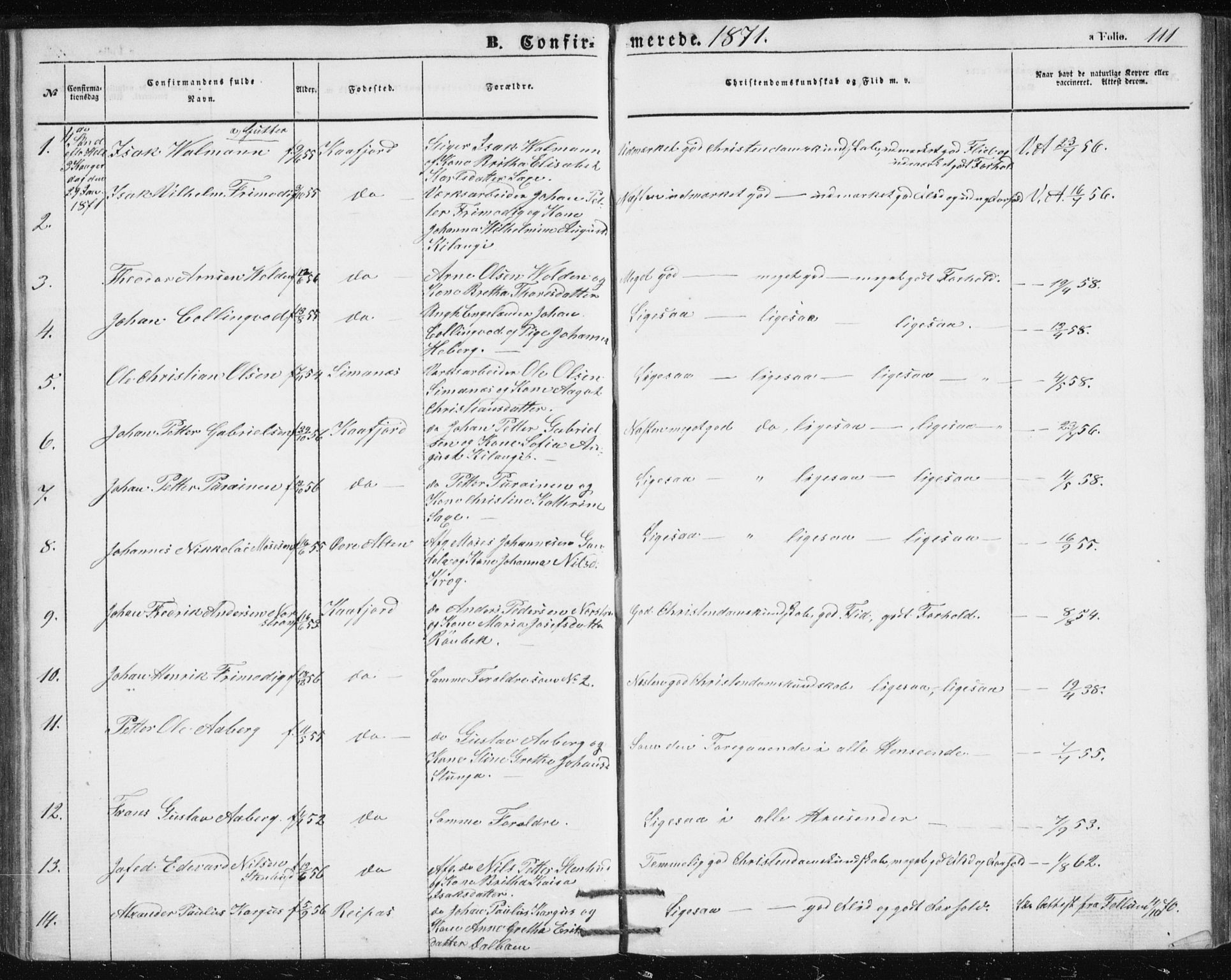 Alta sokneprestkontor, SATØ/S-1338/H/Hb/L0002.klokk: Parish register (copy) no. 2, 1856-1880, p. 111