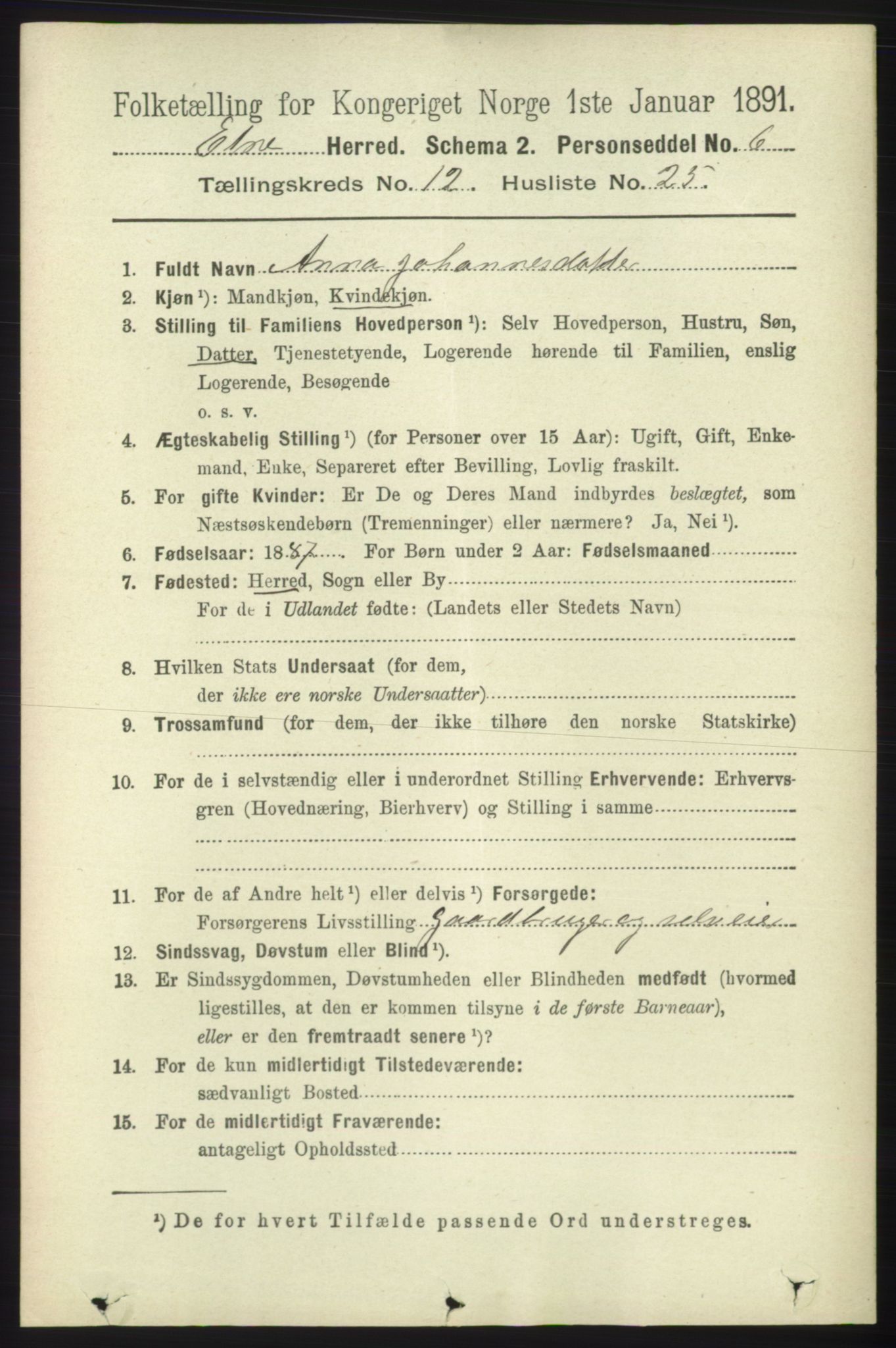 RA, 1891 census for 1211 Etne, 1891, p. 2684