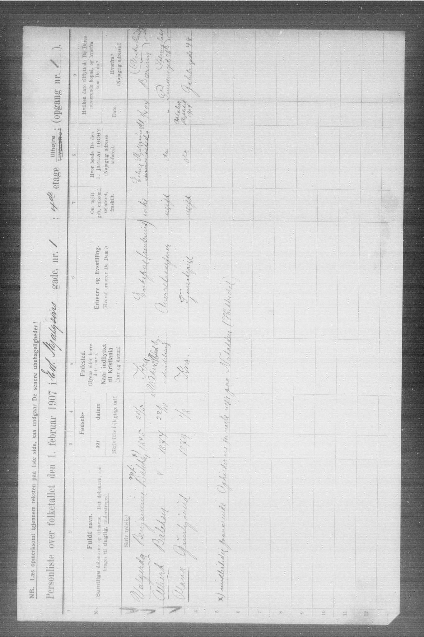 OBA, Municipal Census 1907 for Kristiania, 1907, p. 11121