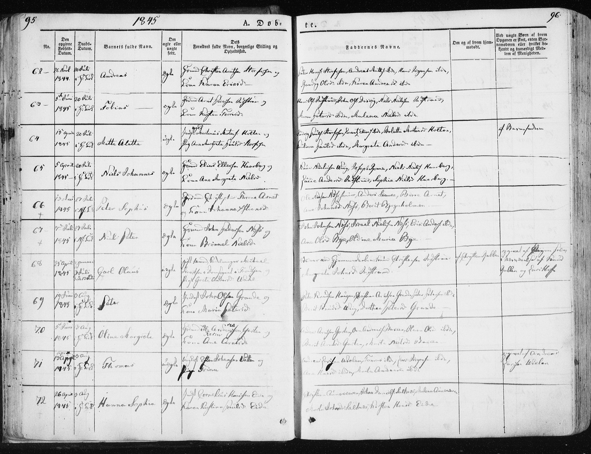 Ministerialprotokoller, klokkerbøker og fødselsregistre - Sør-Trøndelag, AV/SAT-A-1456/659/L0736: Parish register (official) no. 659A06, 1842-1856, p. 95-96