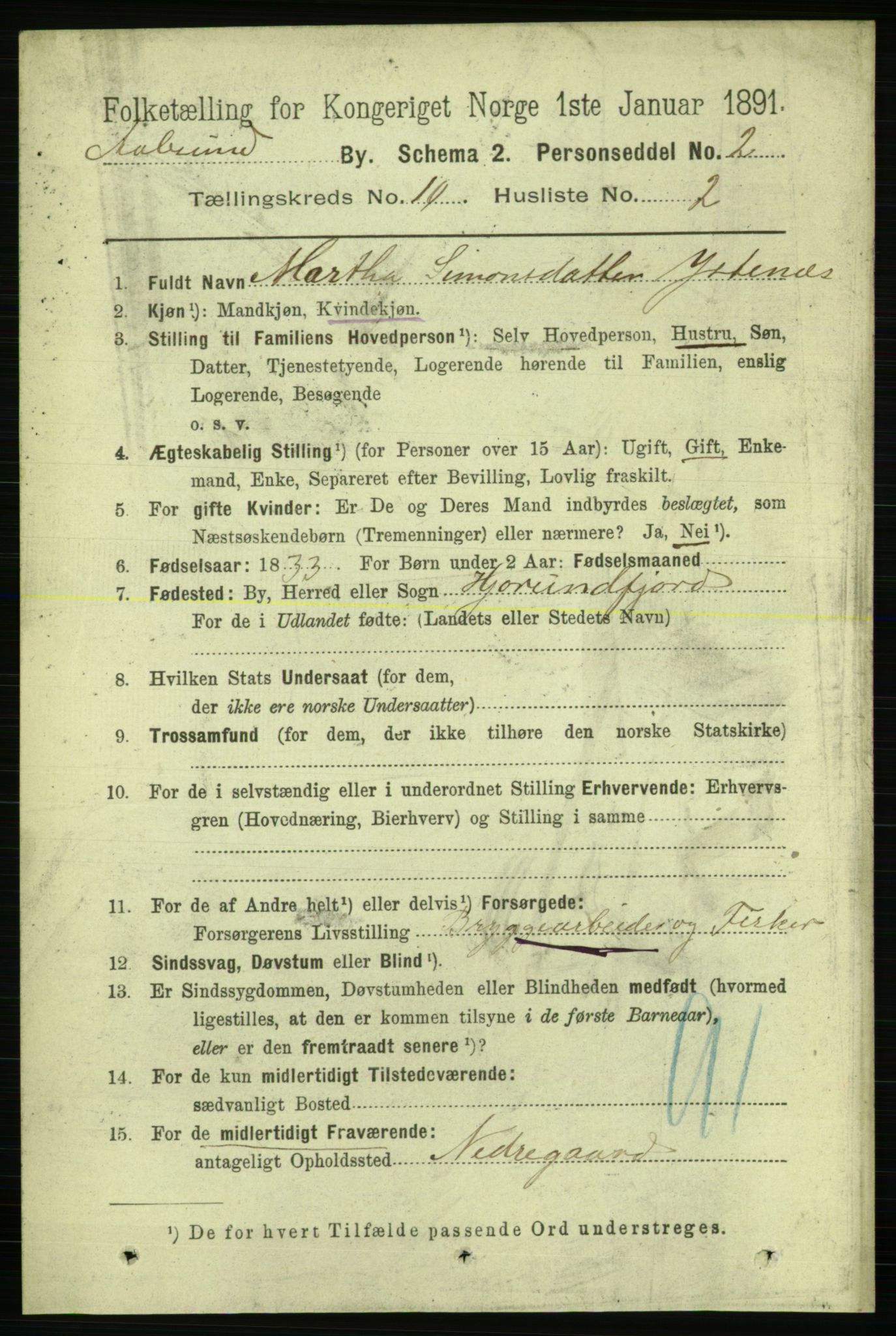 RA, 1891 census for 1501 Ålesund, 1891, p. 6624