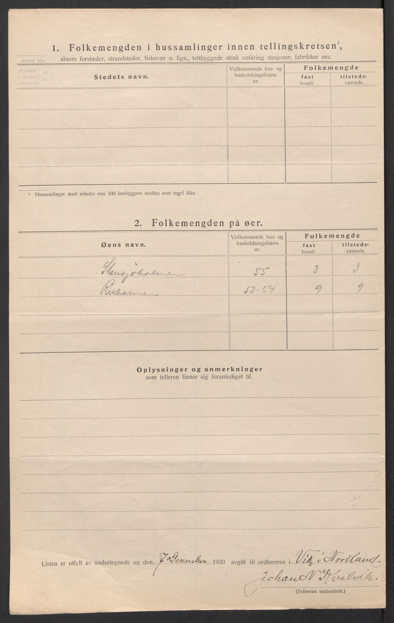 SAT, 1920 census for Vik, 1920, p. 20