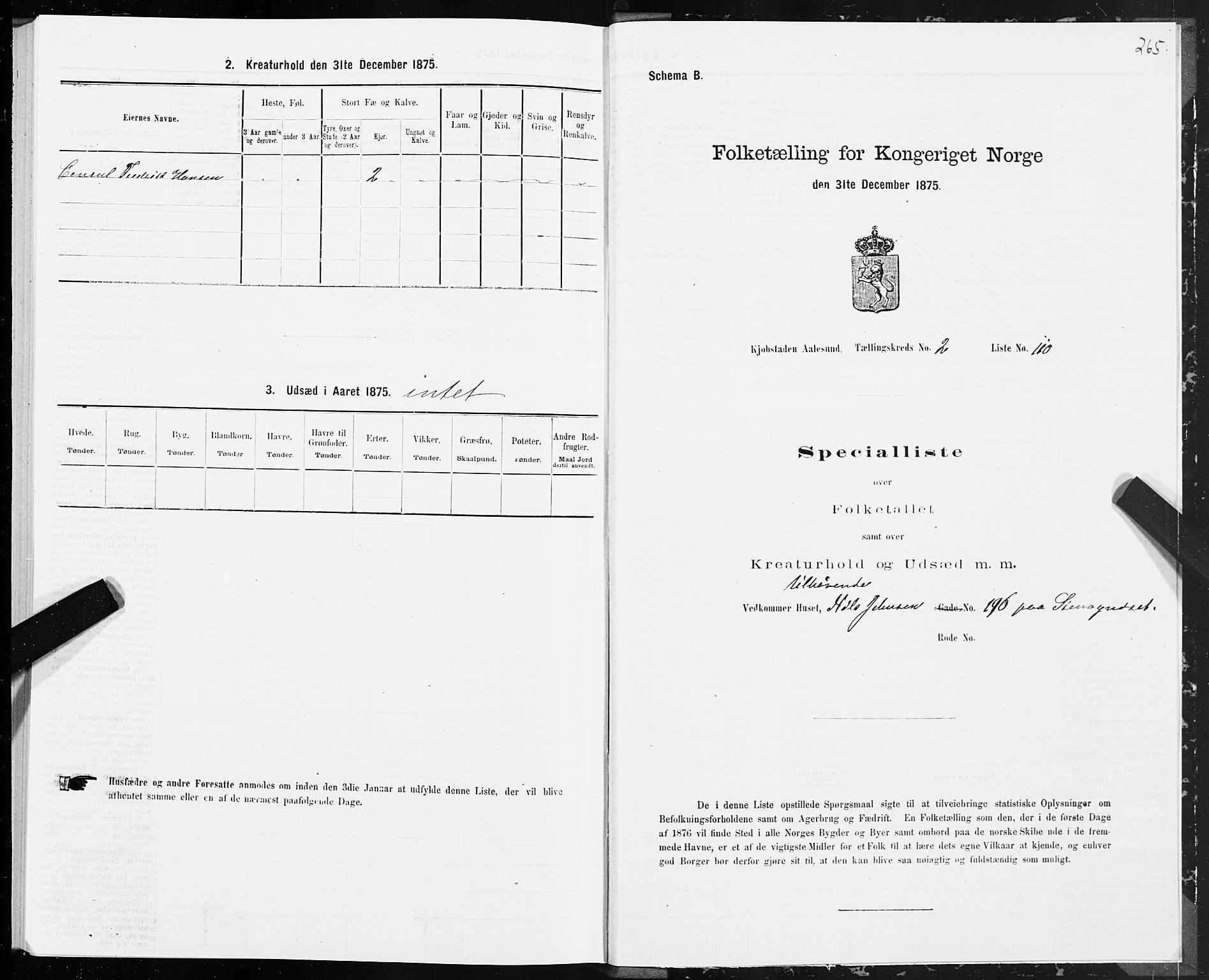 SAT, 1875 census for 1501P Ålesund, 1875, p. 2265