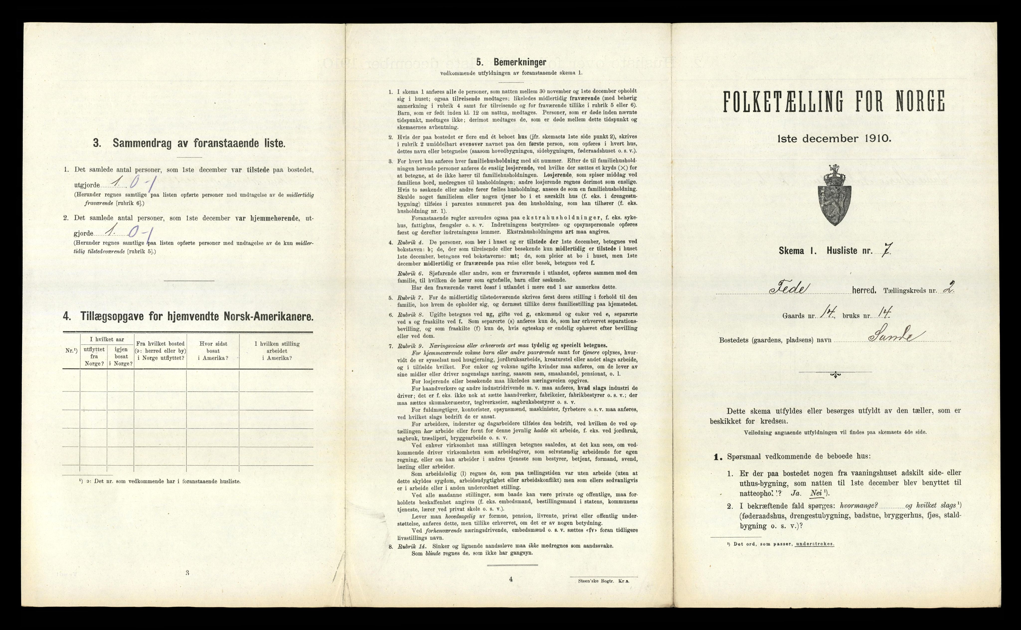 RA, 1910 census for Feda, 1910, p. 101