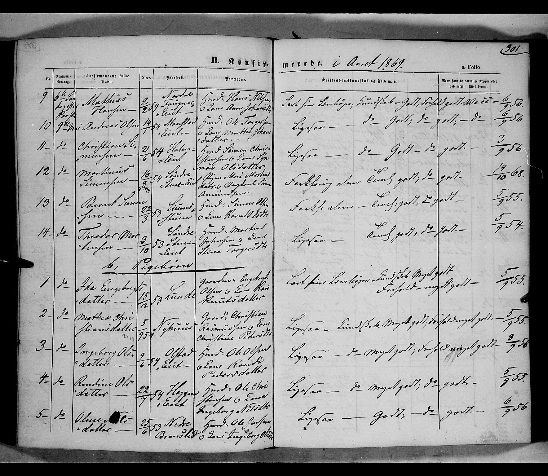 Gausdal prestekontor, SAH/PREST-090/H/Ha/Haa/L0009: Parish register (official) no. 9, 1862-1873, p. 301