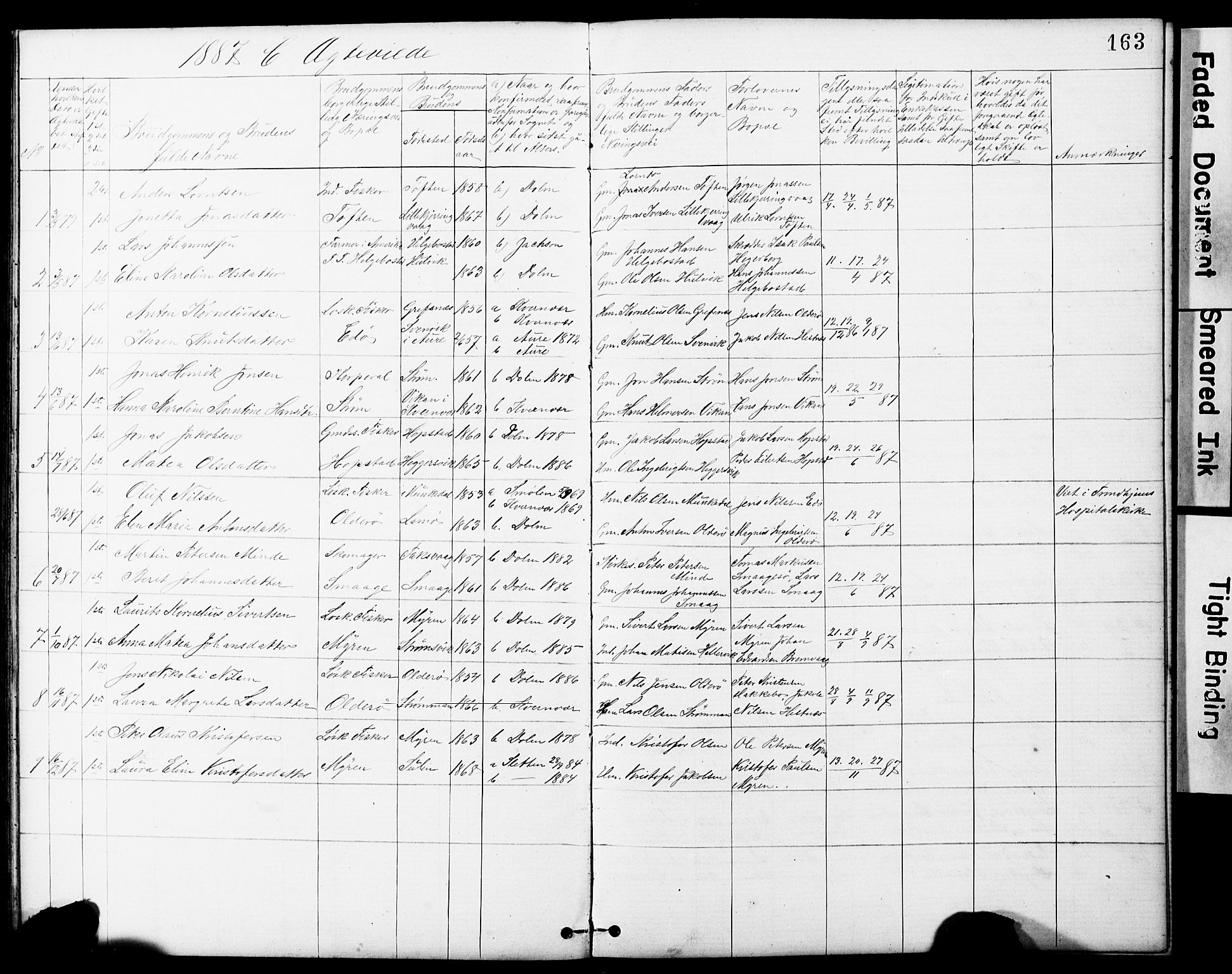 Ministerialprotokoller, klokkerbøker og fødselsregistre - Sør-Trøndelag, SAT/A-1456/634/L0541: Parish register (copy) no. 634C03, 1874-1891, p. 163