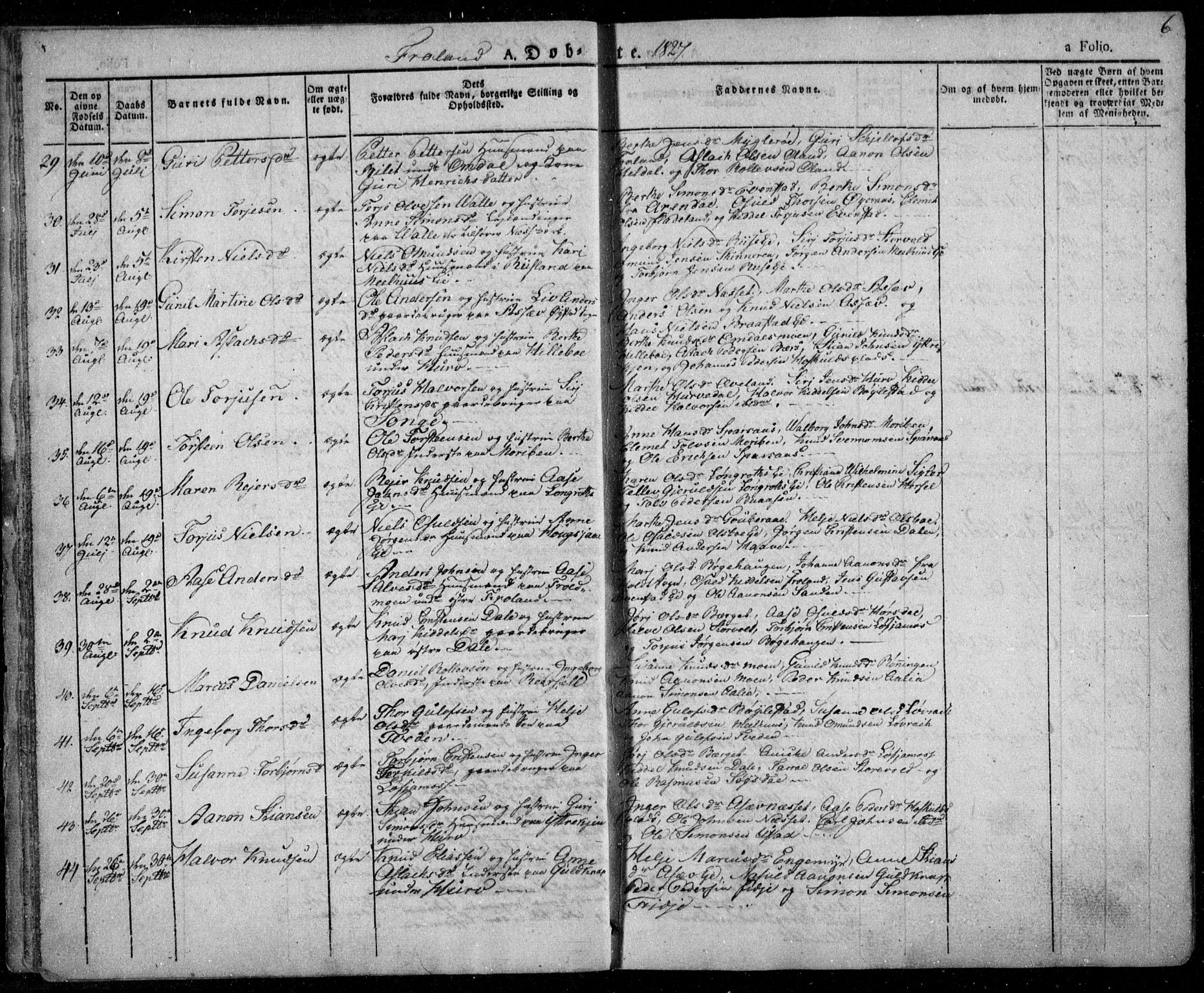 Froland sokneprestkontor, AV/SAK-1111-0013/F/Fa/L0001: Parish register (official) no. A 1, 1827-1844, p. 6