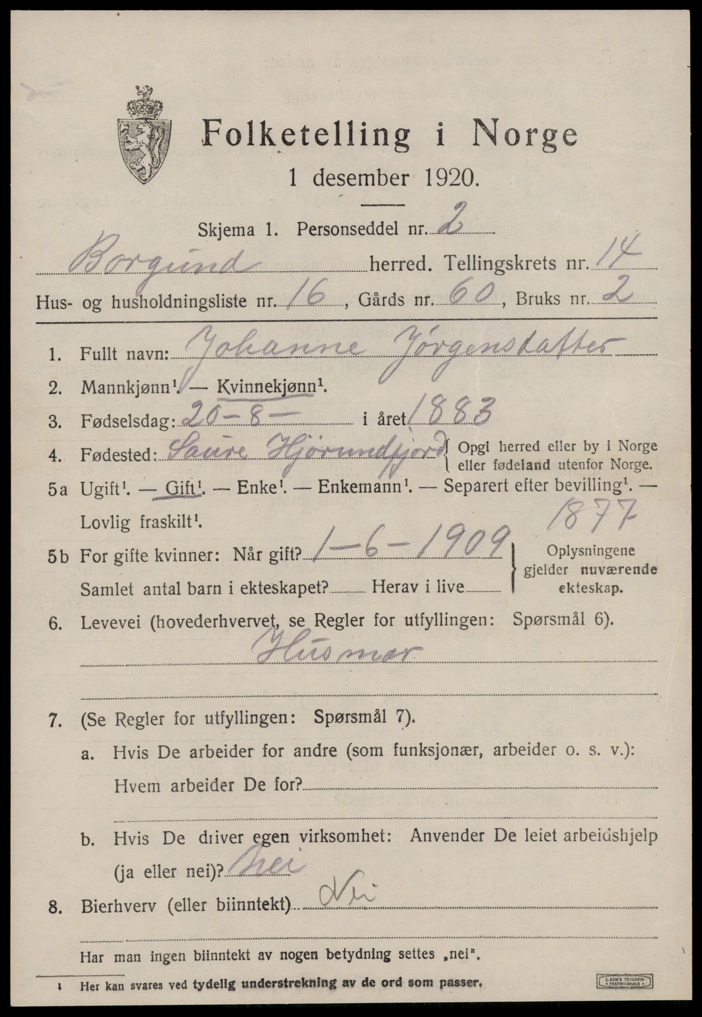 SAT, 1920 census for Borgund, 1920, p. 11254