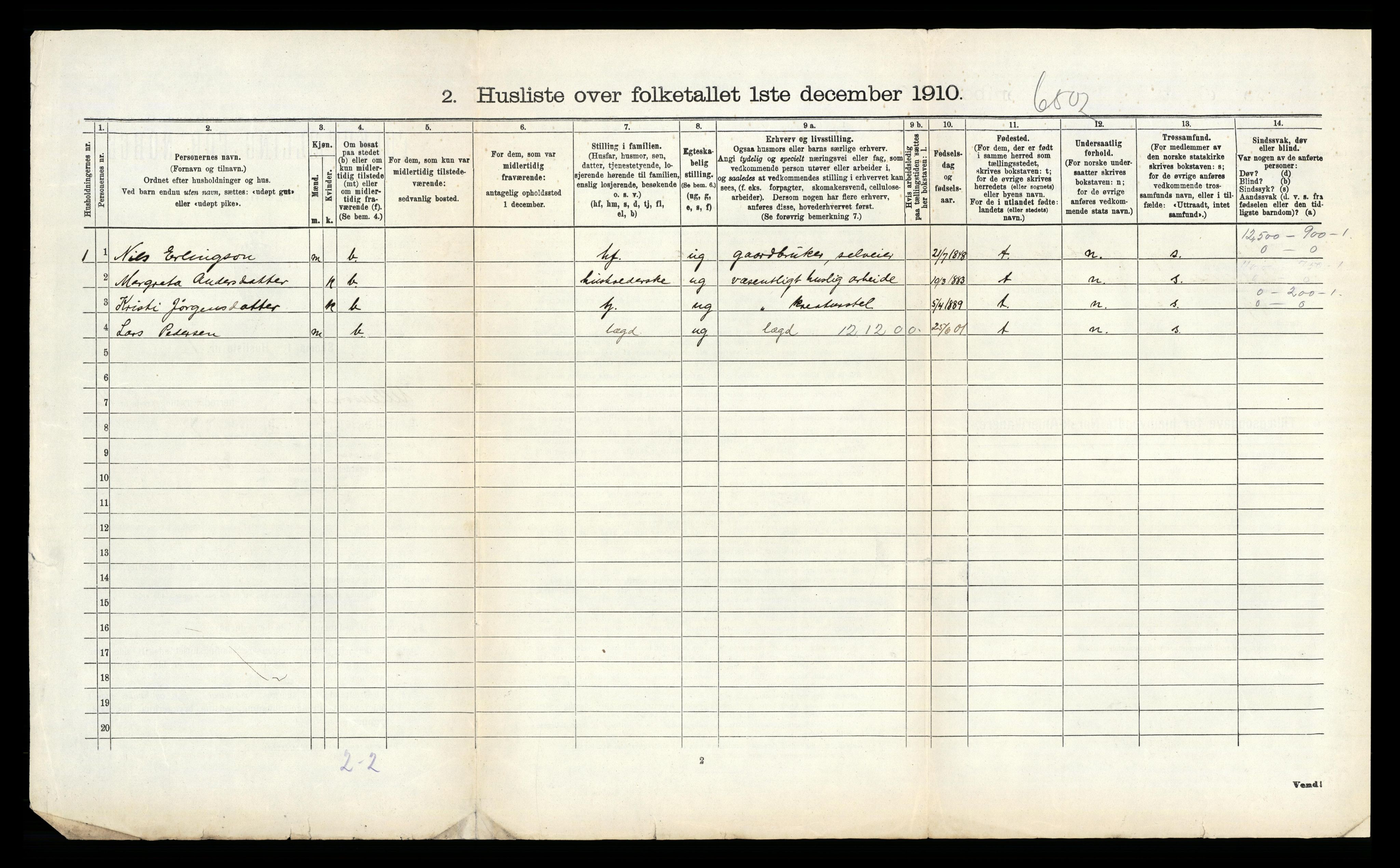 RA, 1910 census for Ullensvang, 1910, p. 1968