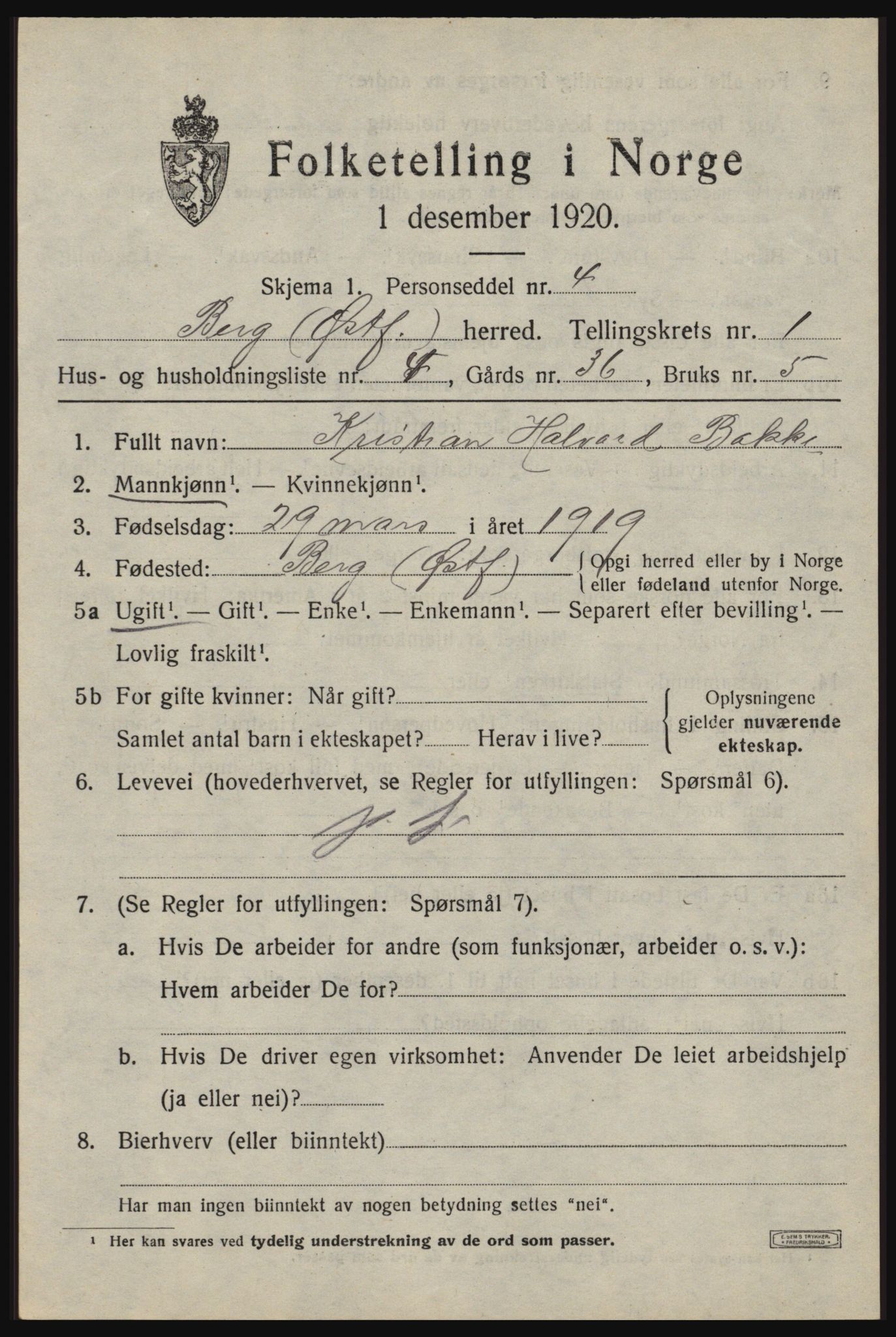 SAO, 1920 census for Berg, 1920, p. 1951