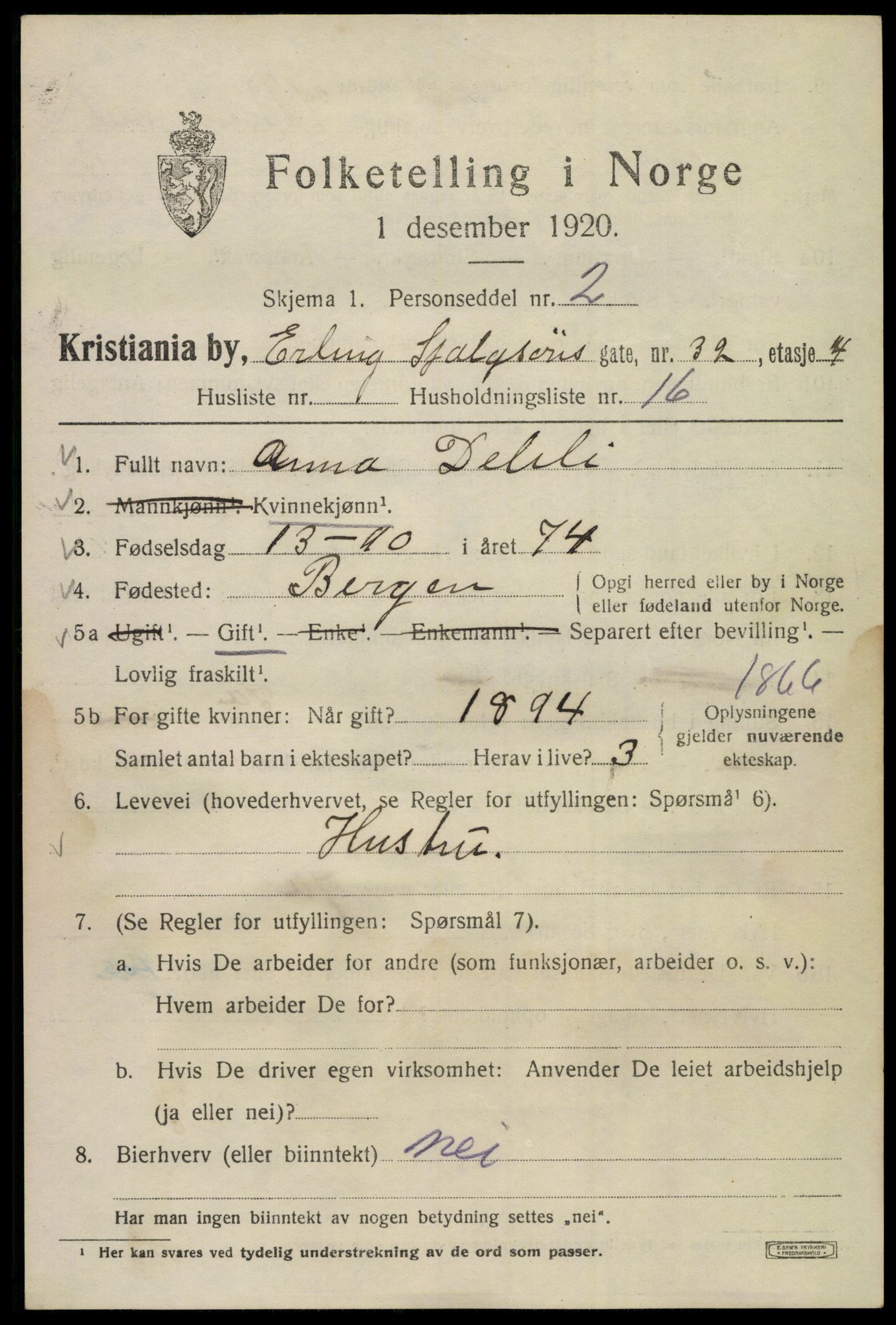 SAO, 1920 census for Kristiania, 1920, p. 222887