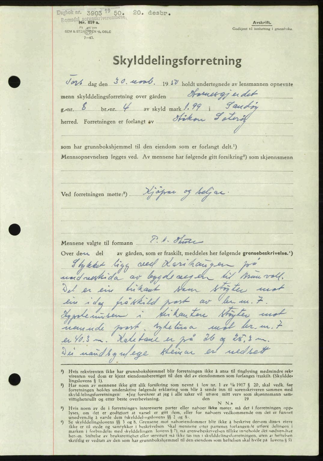 Romsdal sorenskriveri, AV/SAT-A-4149/1/2/2C: Mortgage book no. A35, 1950-1950, Diary no: : 3903/1950