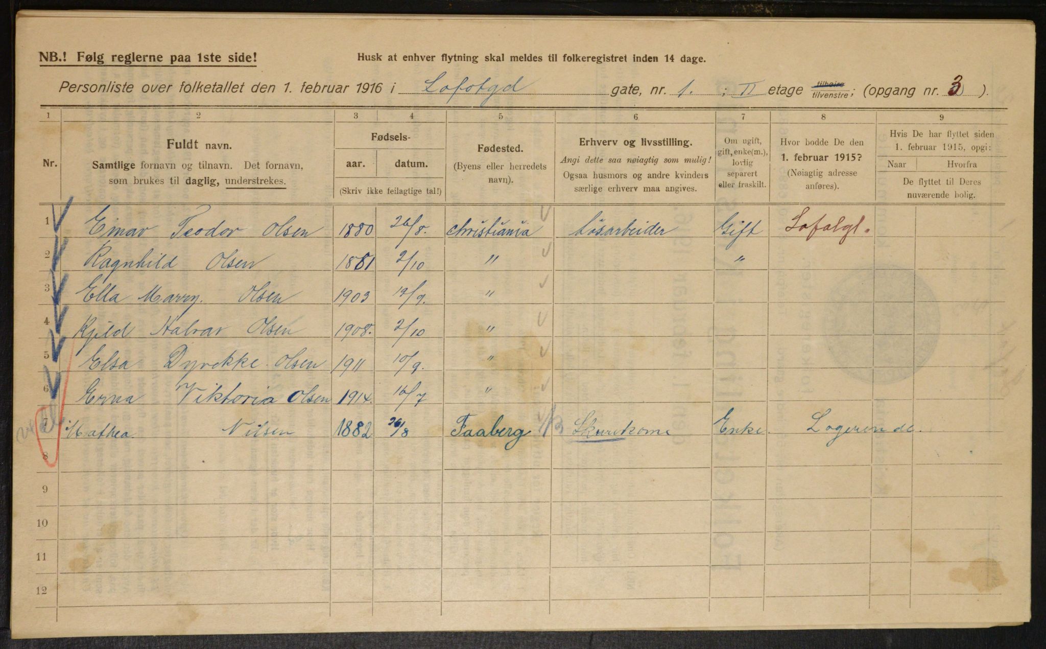 OBA, Municipal Census 1916 for Kristiania, 1916, p. 59664