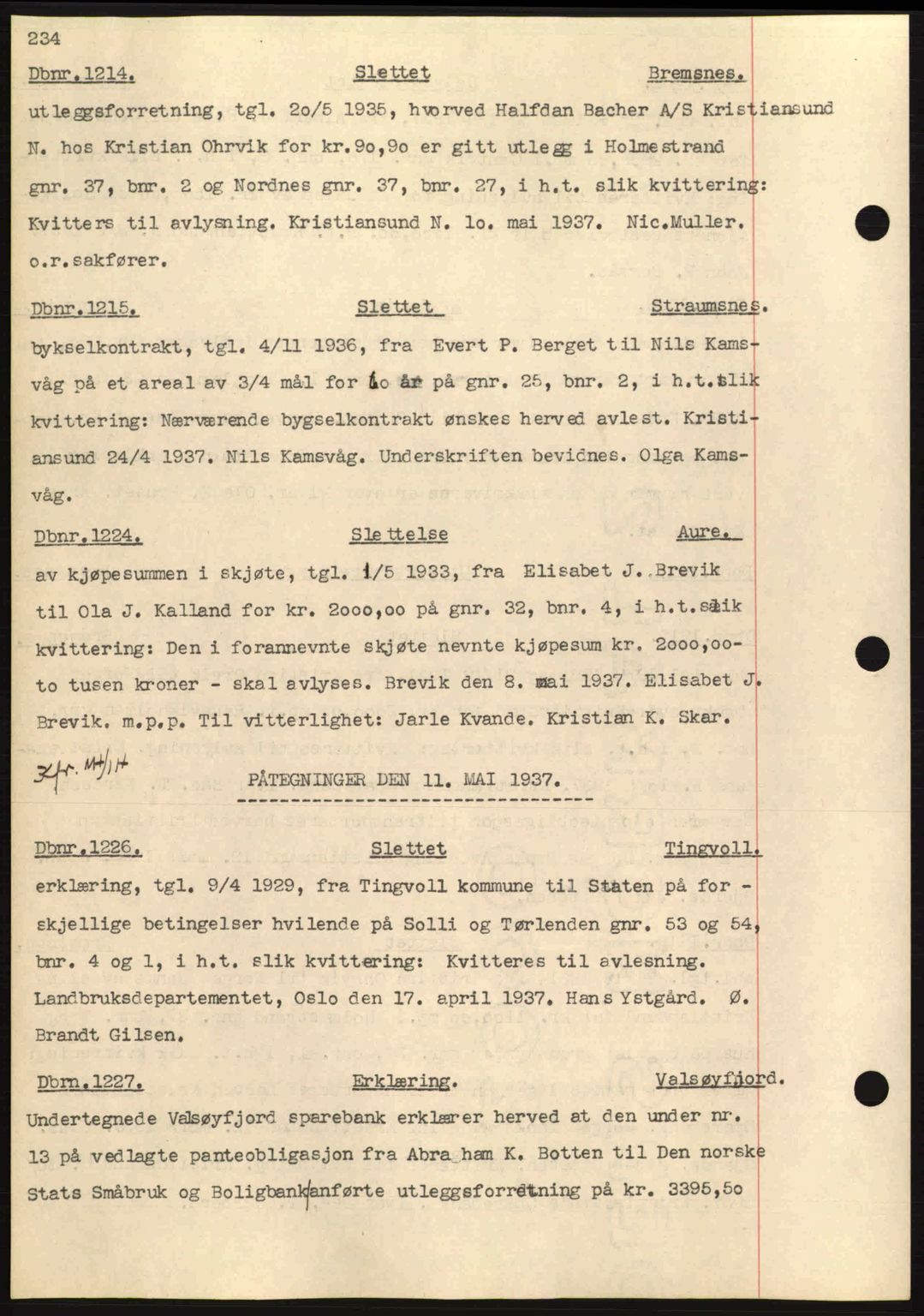 Nordmøre sorenskriveri, AV/SAT-A-4132/1/2/2Ca: Mortgage book no. C80, 1936-1939, Diary no: : 1214/1937