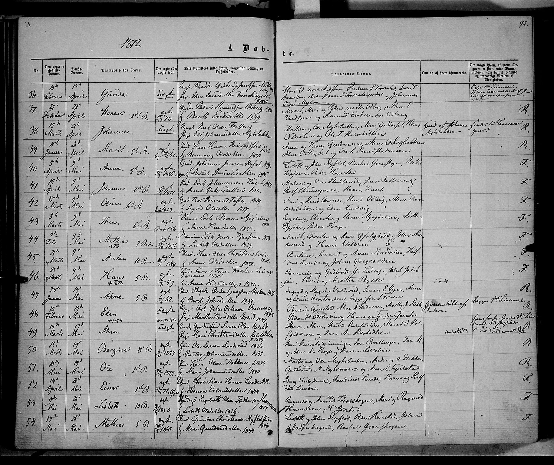 Ringebu prestekontor, SAH/PREST-082/H/Ha/Haa/L0007: Parish register (official) no. 7, 1860-1877, p. 92