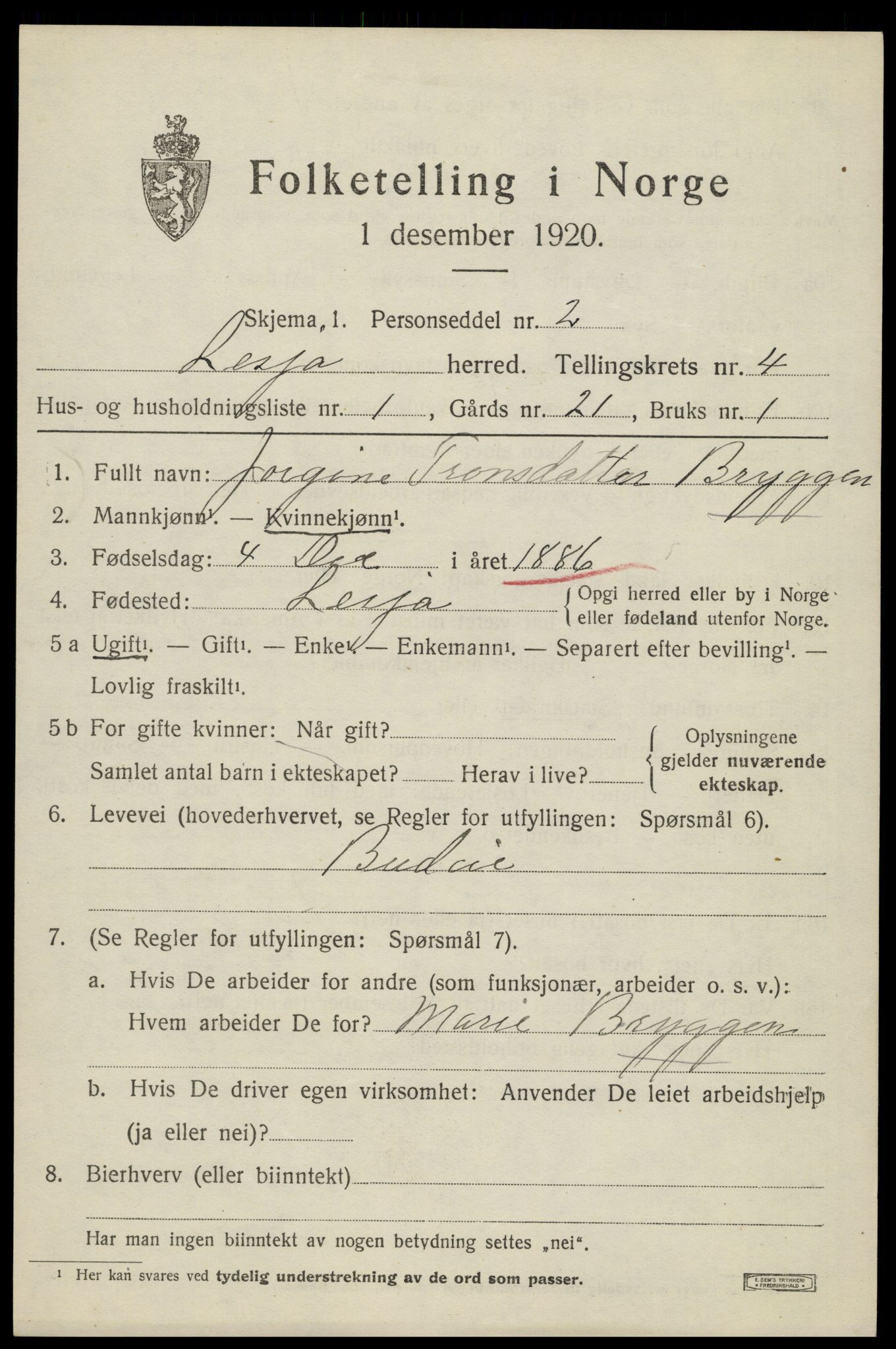 SAH, 1920 census for Lesja, 1920, p. 2524