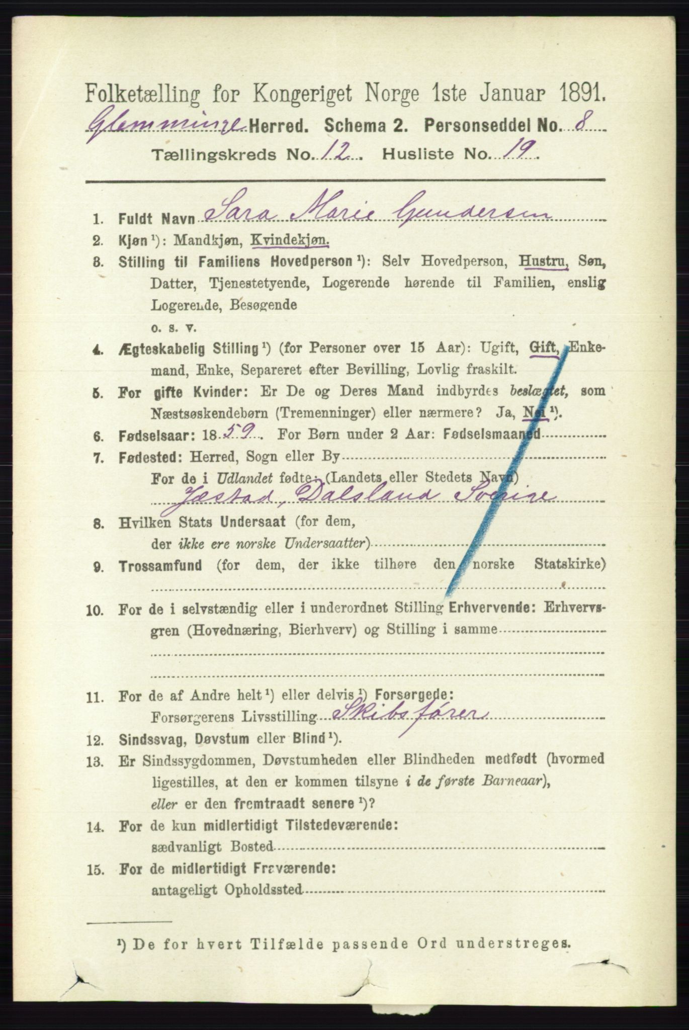 RA, 1891 census for 0132 Glemmen, 1891, p. 10933