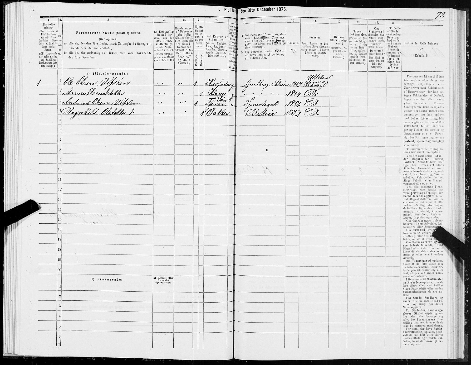 SAT, 1875 census for 1516P Ulstein, 1875, p. 1072