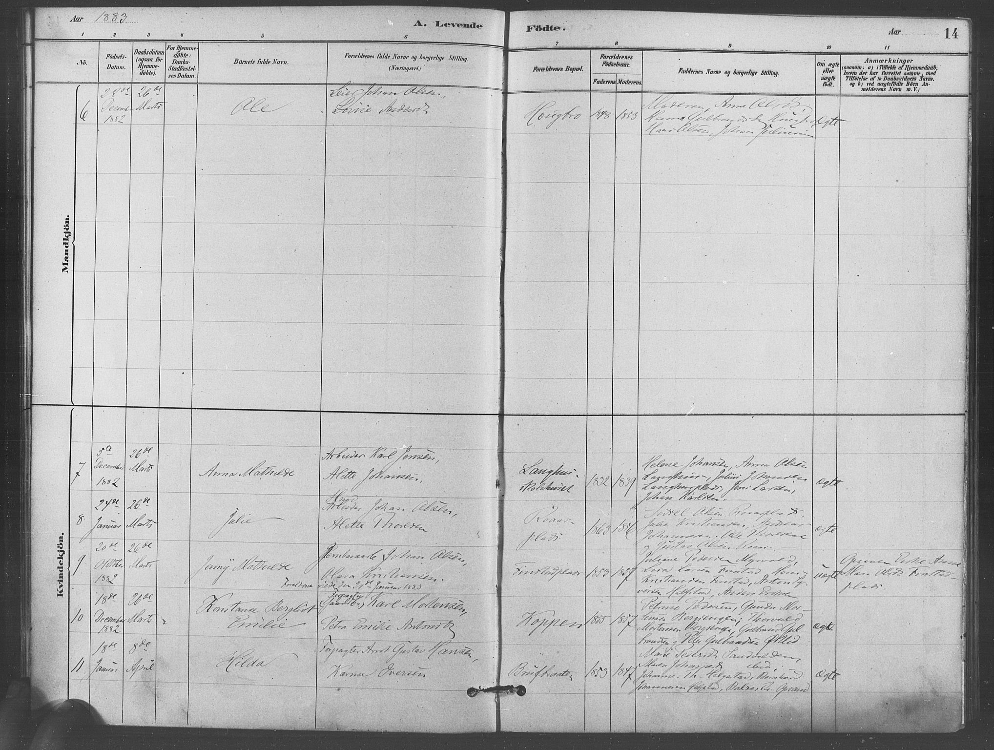 Kråkstad prestekontor Kirkebøker, AV/SAO-A-10125a/F/Fb/L0001: Parish register (official) no. II 1, 1880-1892, p. 14