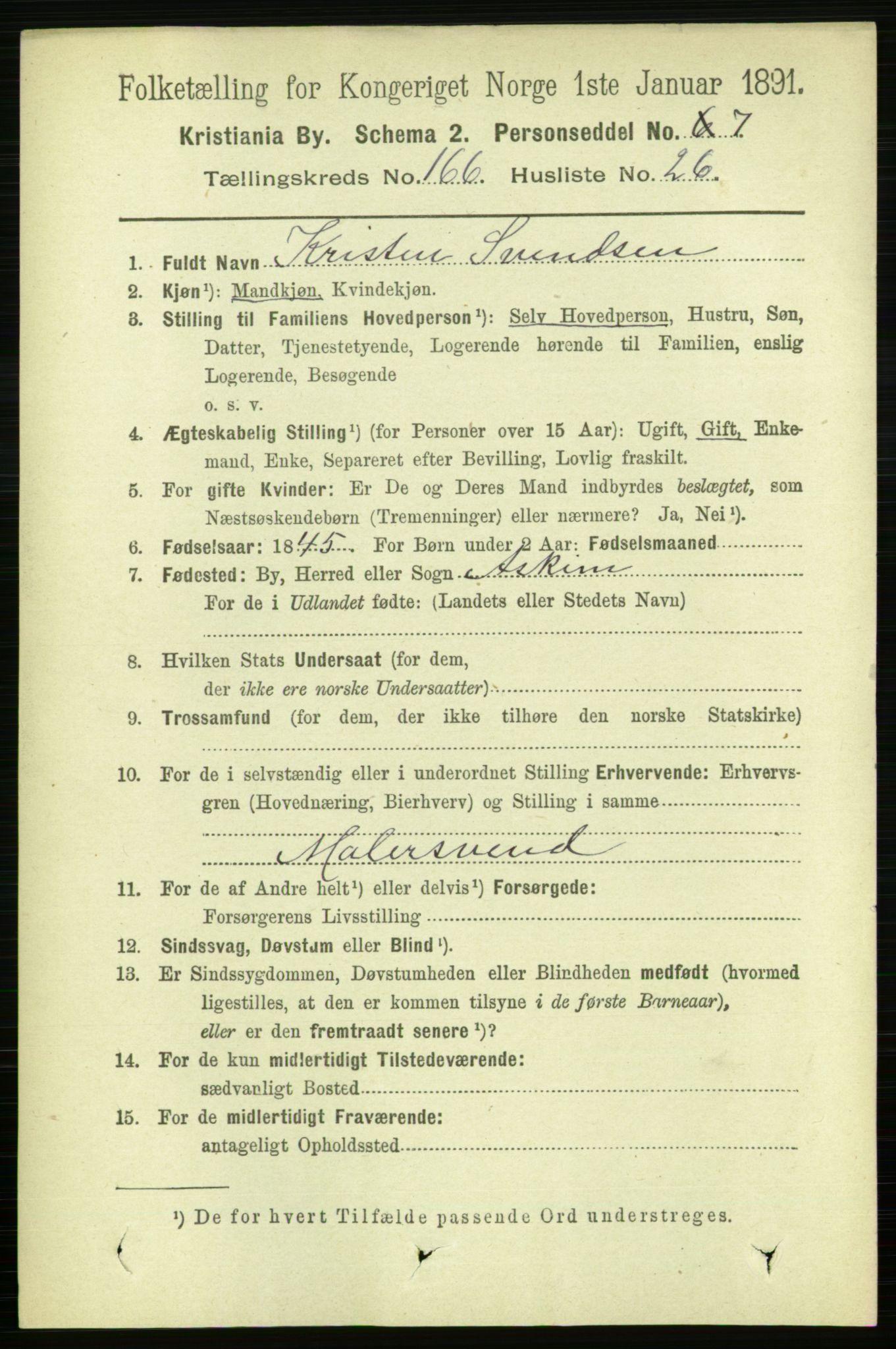 RA, 1891 census for 0301 Kristiania, 1891, p. 97185