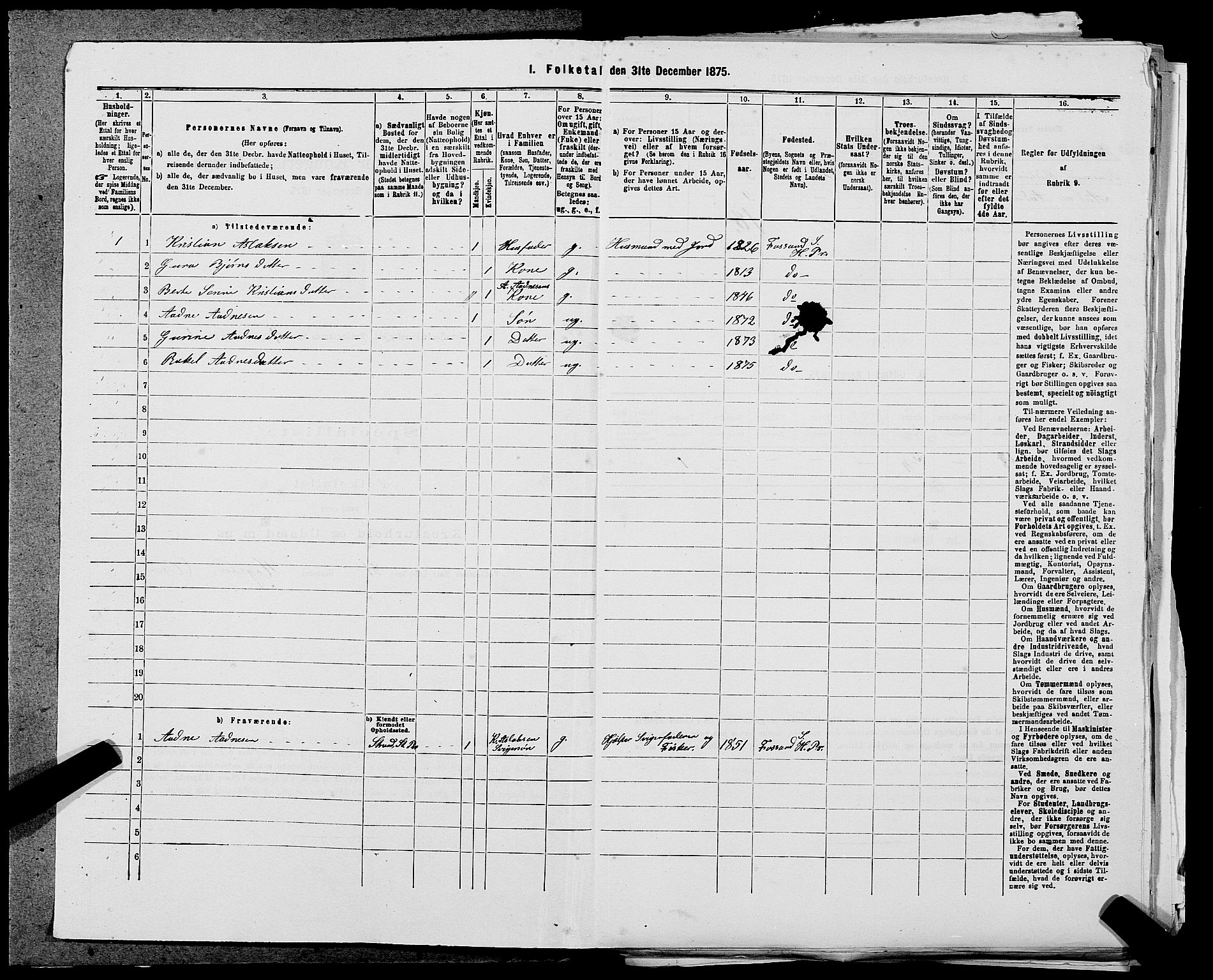 SAST, 1875 census for 1128P Høgsfjord, 1875, p. 317