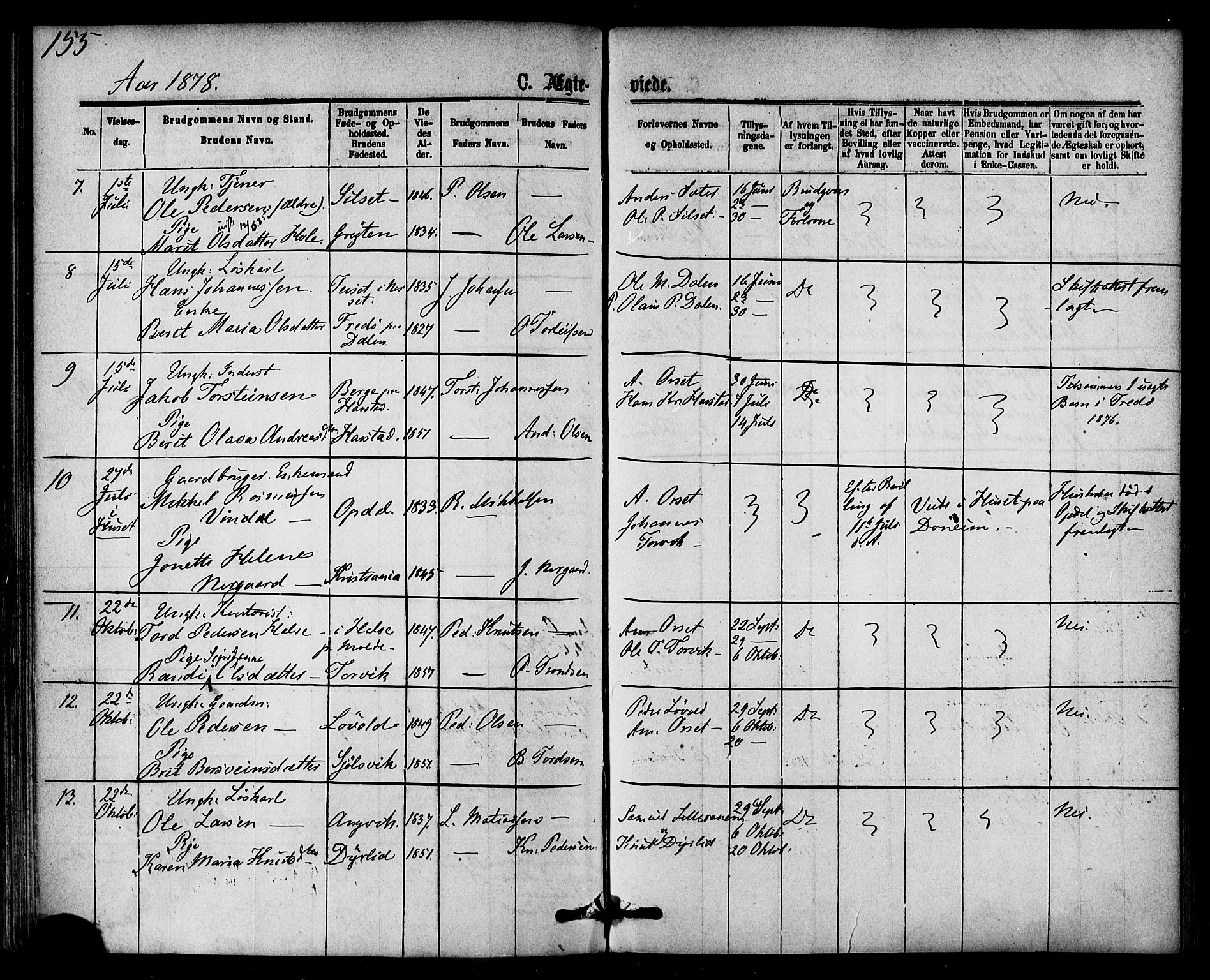 Ministerialprotokoller, klokkerbøker og fødselsregistre - Møre og Romsdal, AV/SAT-A-1454/584/L0966: Parish register (official) no. 584A06, 1869-1878, p. 155