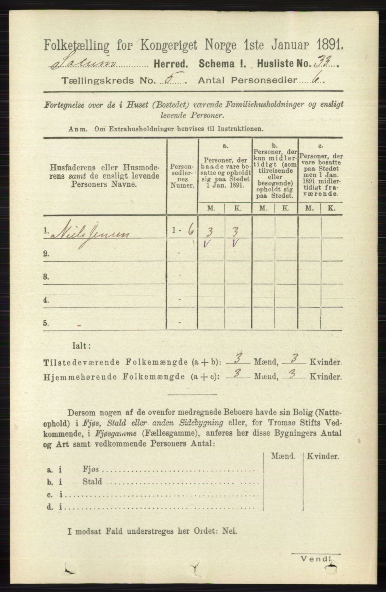 RA, 1891 census for 0818 Solum, 1891, p. 830