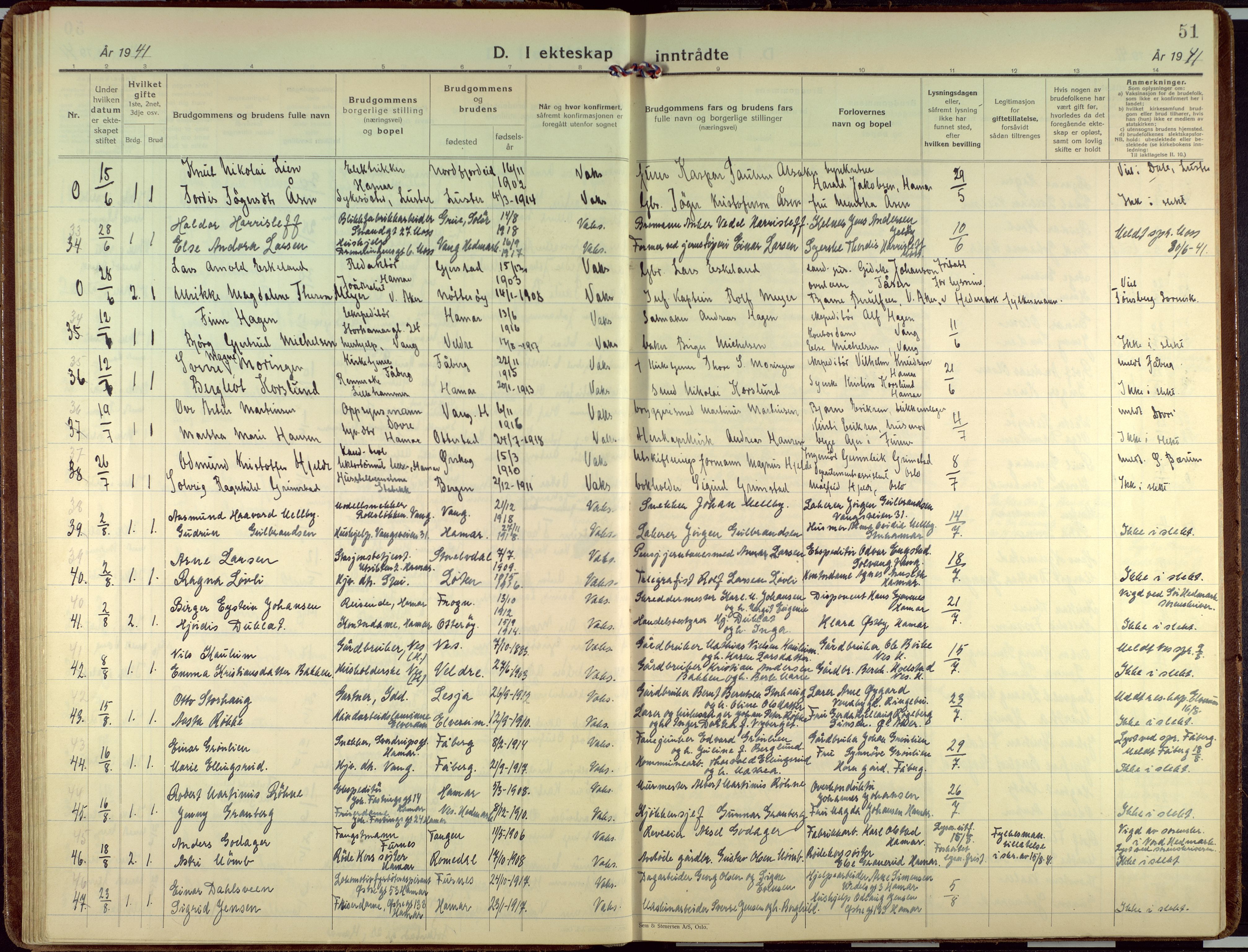 Hamar prestekontor, AV/SAH-DOMPH-002/H/Ha/Haa/L0006: Parish register (official) no. 6, 1931-1953, p. 51