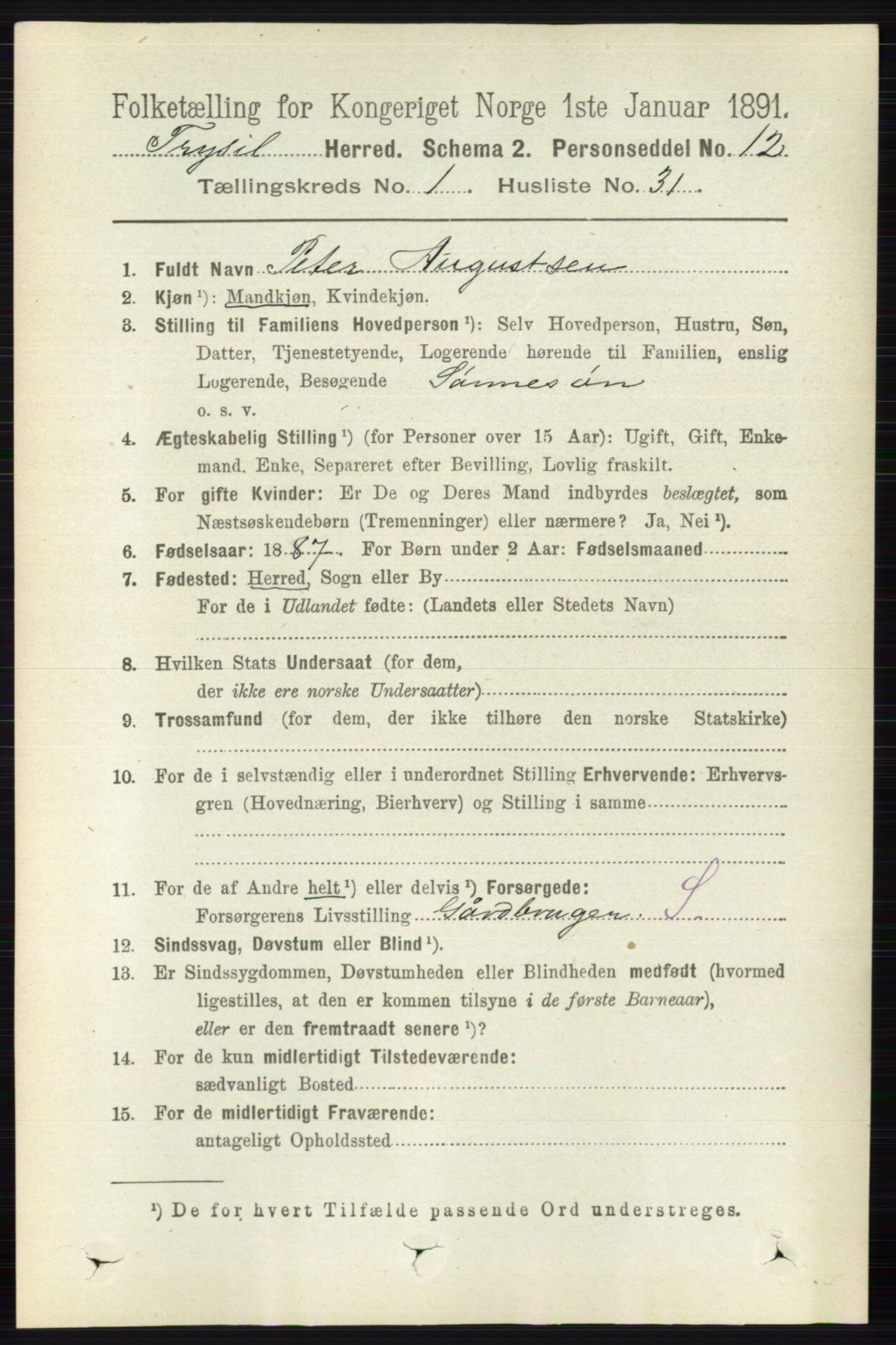 RA, 1891 census for 0428 Trysil, 1891, p. 332