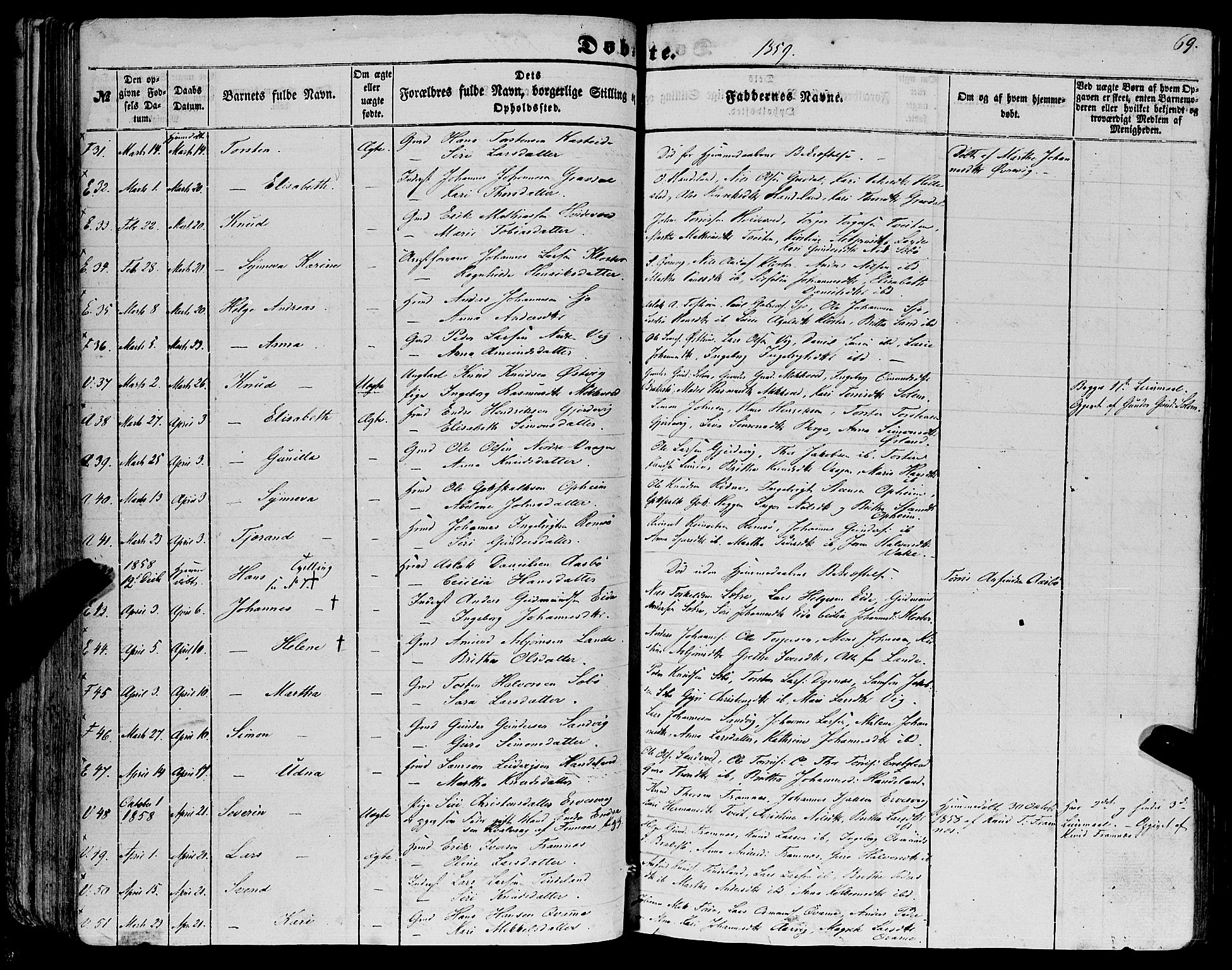 Fjelberg sokneprestembete, SAB/A-75201/H/Haa: Parish register (official) no. A 7, 1851-1867, p. 69