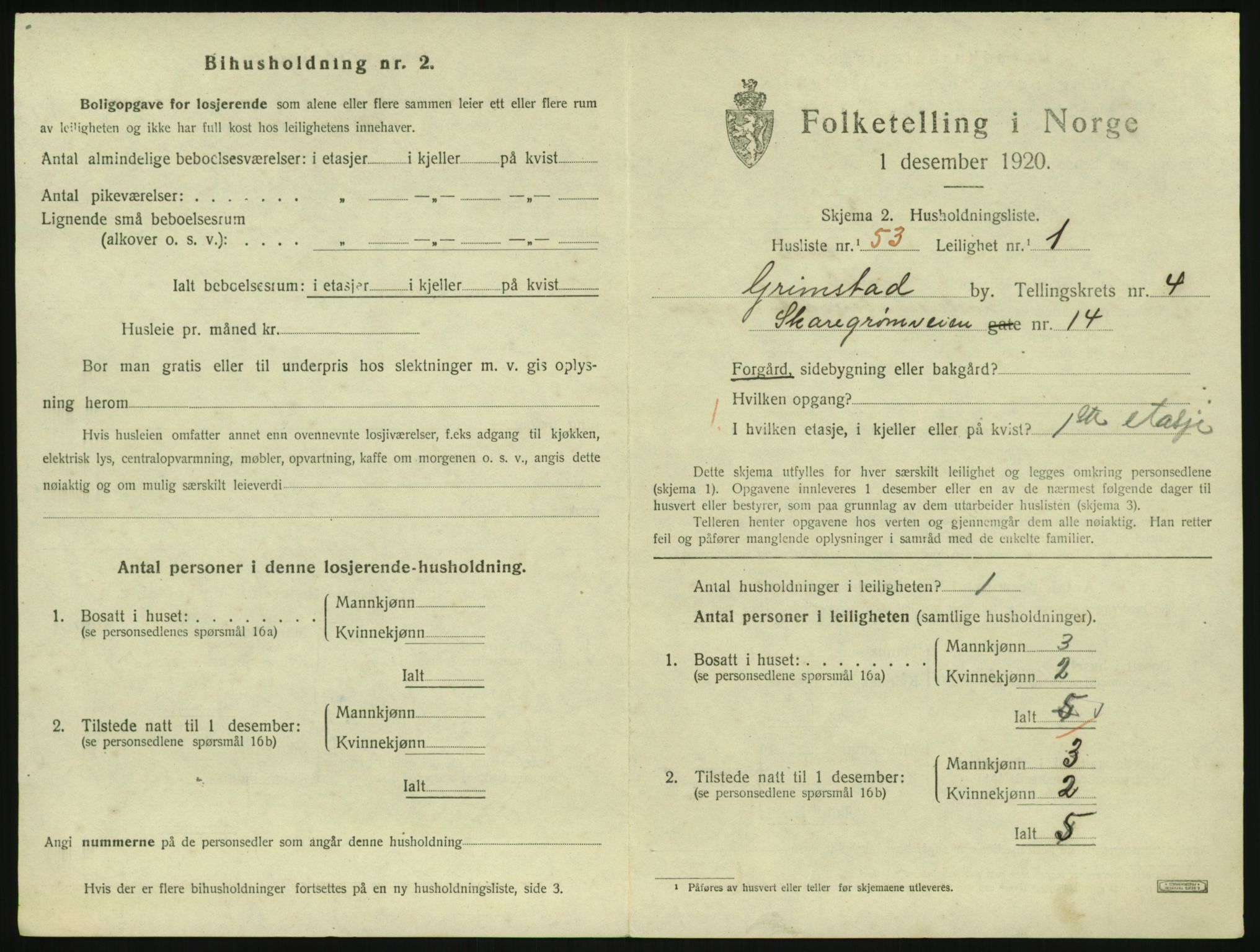 SAK, 1920 census for Grimstad, 1920, p. 1985