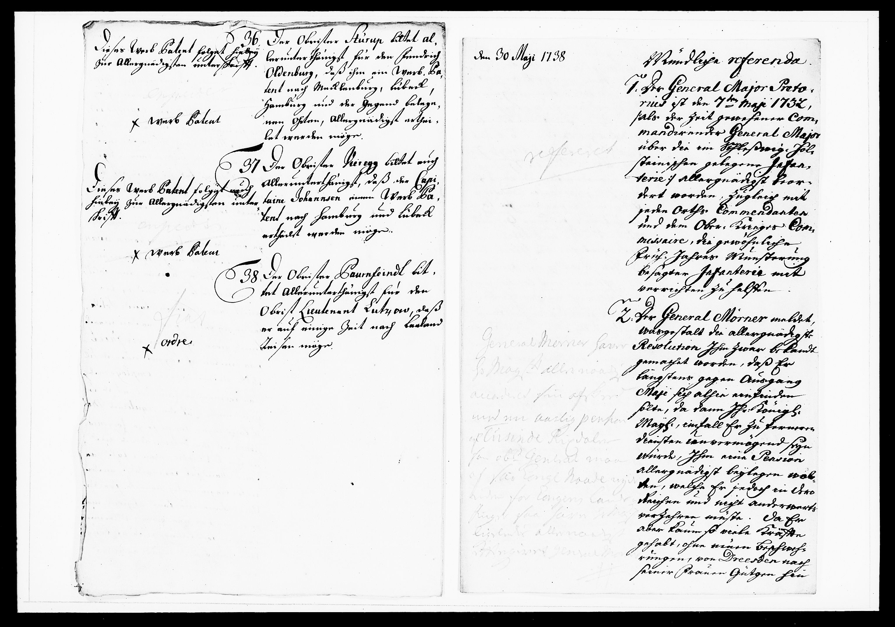 Krigskollegiet, Krigskancelliet, DRA/A-0006/-/1143-1150: Refererede sager, 1738, p. 253