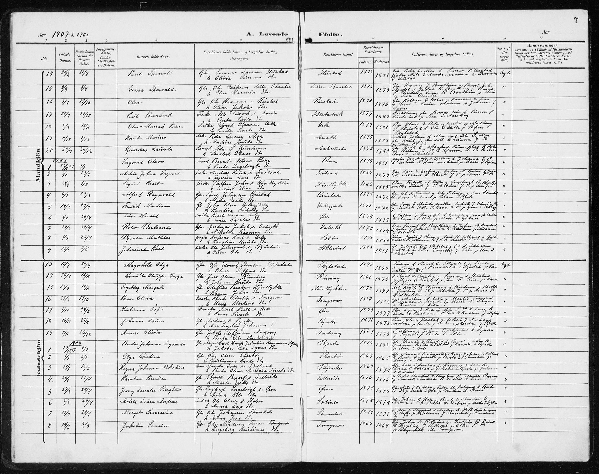 Ministerialprotokoller, klokkerbøker og fødselsregistre - Møre og Romsdal, SAT/A-1454/515/L0216: Parish register (copy) no. 515C03, 1906-1941, p. 7