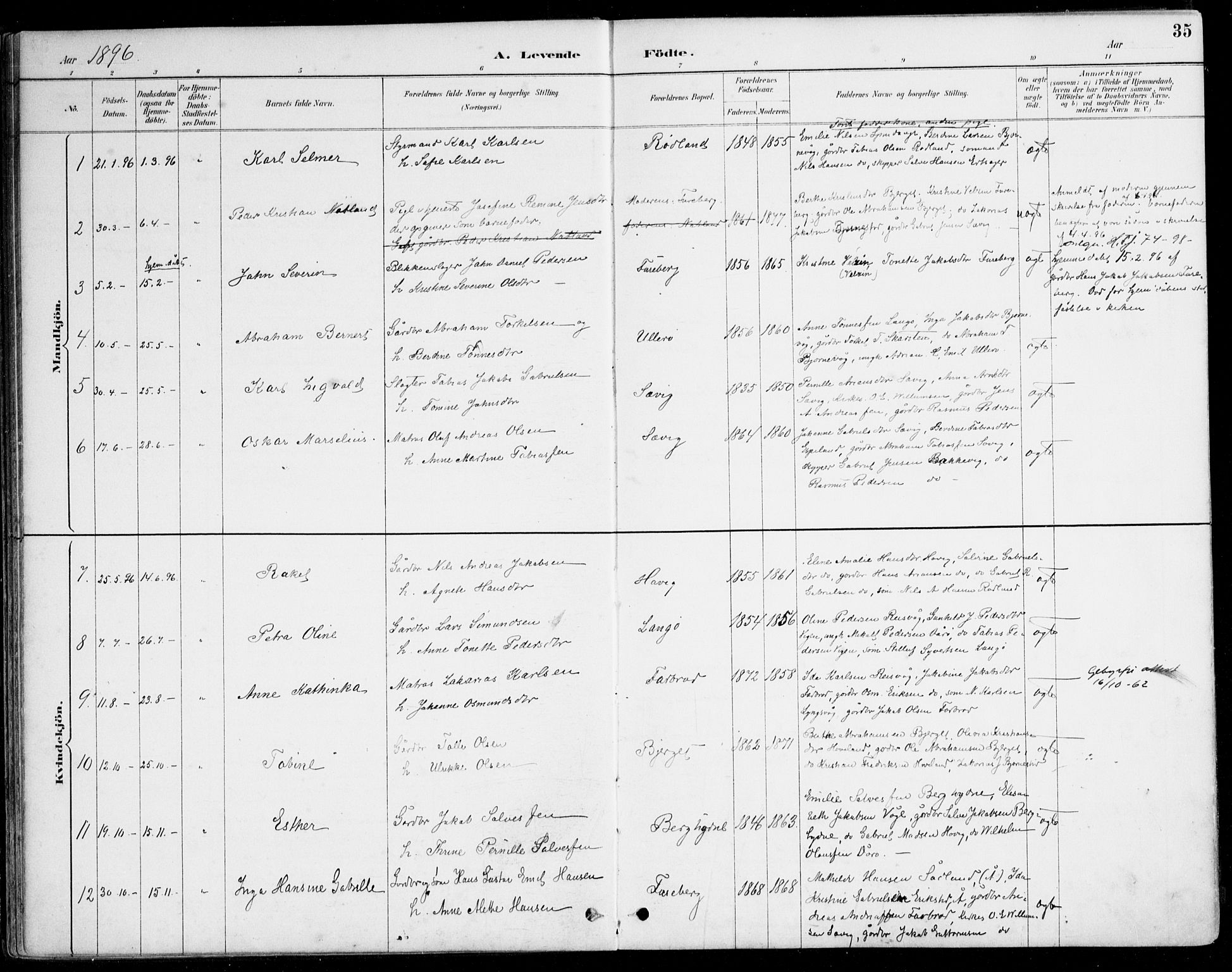 Herad sokneprestkontor, AV/SAK-1111-0018/F/Fa/Fab/L0005: Parish register (official) no. A 5, 1886-1913, p. 35