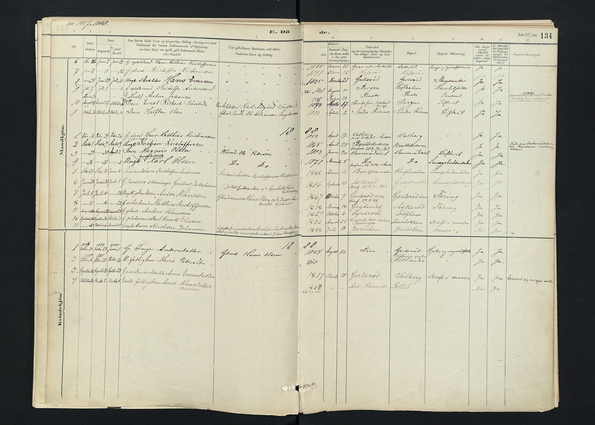 Stokke kirkebøker, SAKO/A-320/F/Fc/L0001: Parish register (official) no. III 1, 1884-1910, p. 134