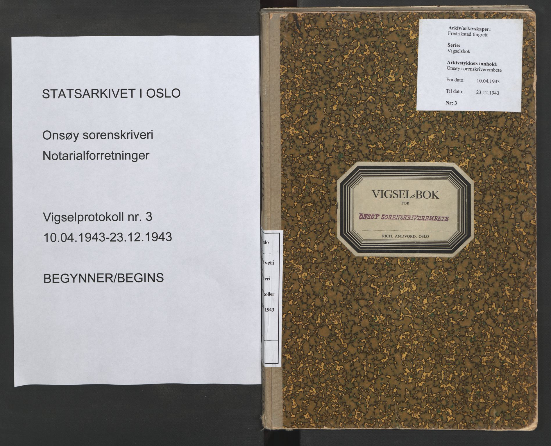 Onsøy sorenskriveri, SAO/A-10474/L/La/L0003: Vigselsbok, 1943