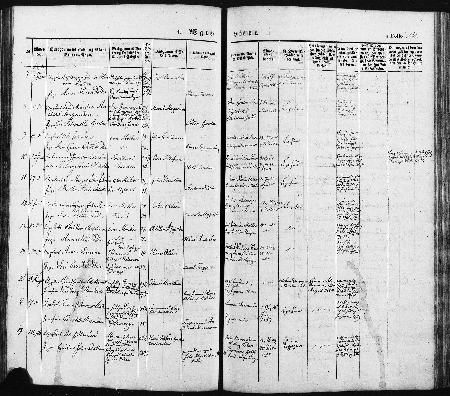 Oddernes sokneprestkontor, SAK/1111-0033/F/Fa/Faa/L0007: Parish register (official) no. A 7, 1851-1863, p. 150